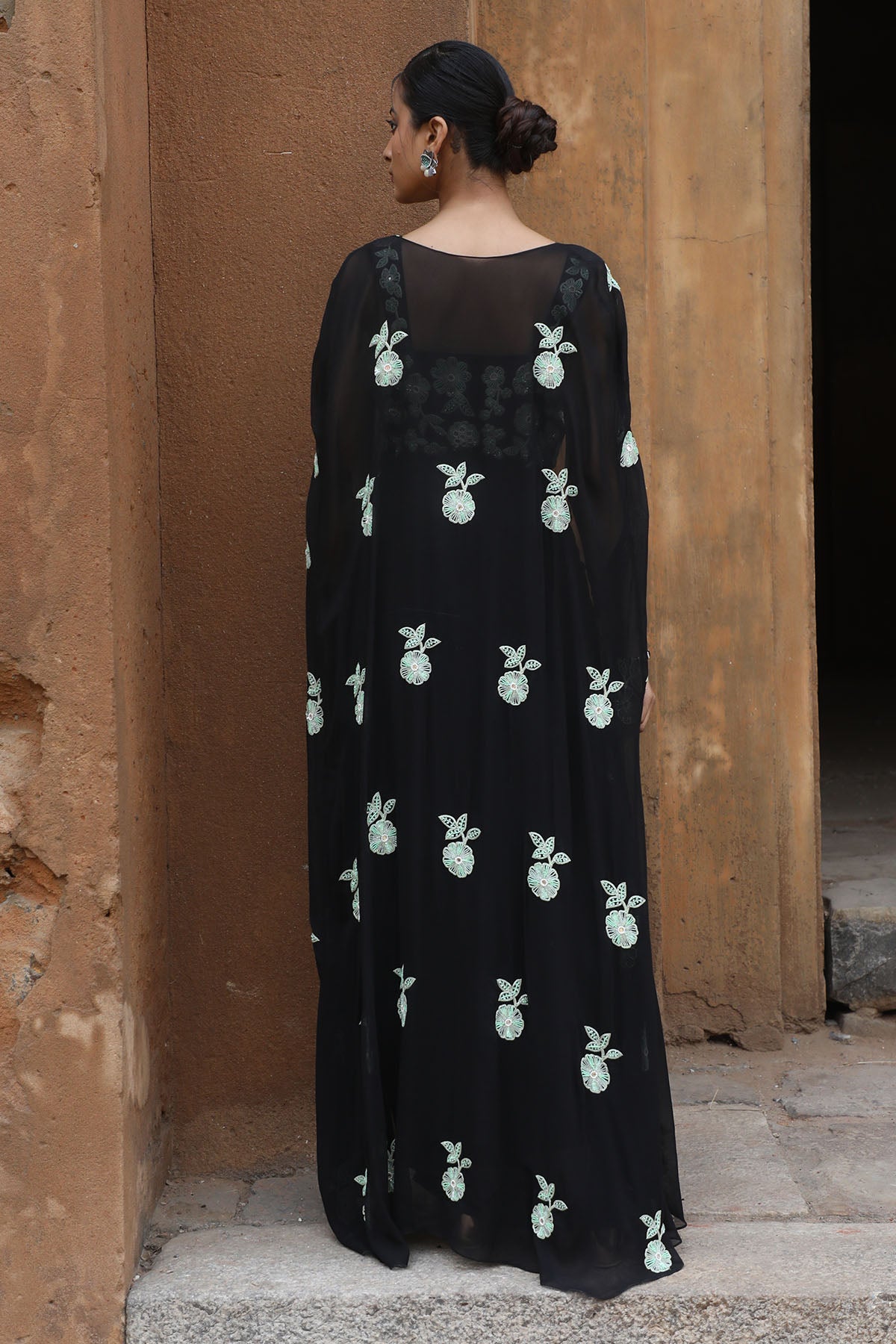 Black Zari Embroidered Cape Set