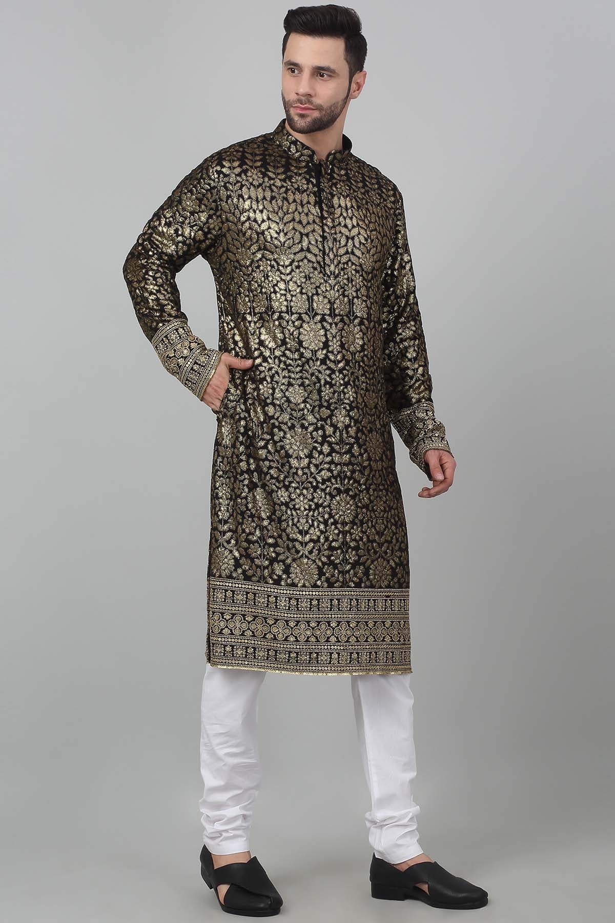 Black Zari Embroidered Kurta Set