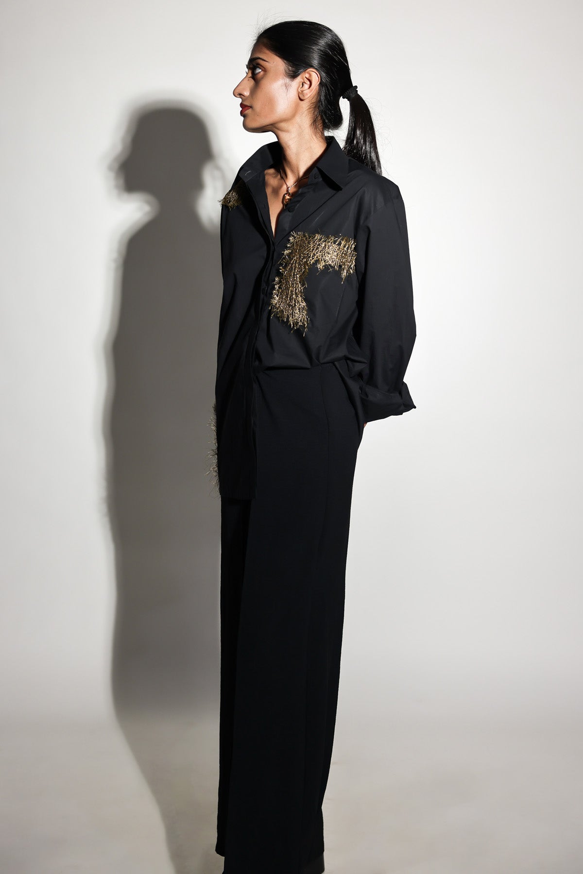 Black Zari Embroidered Shirt
