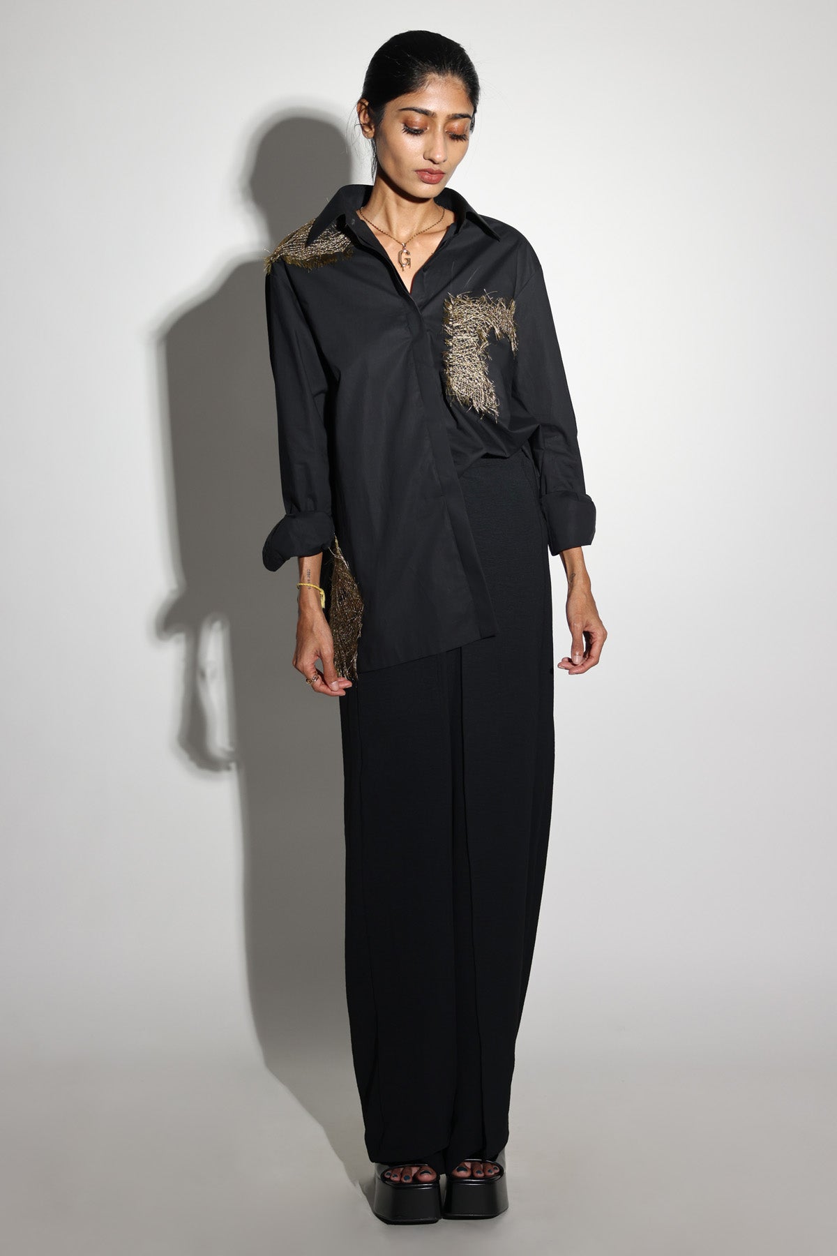 Buy Arya Giri Black Zari Embroidered Shirt