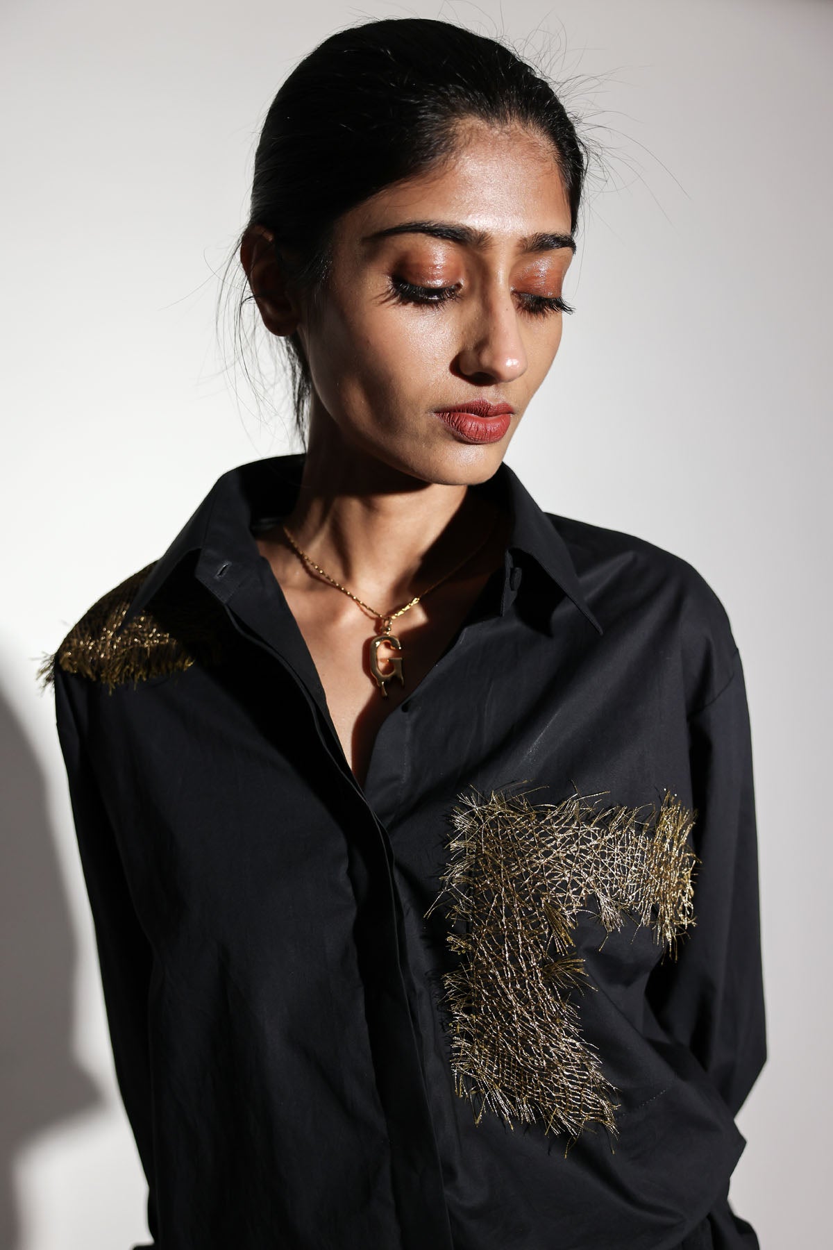 Black Zari Embroidered Shirt