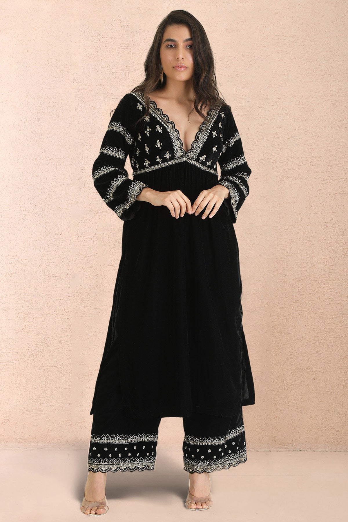 Buy Black Zari Embroidery Kurta Set for women by Priyanka Jain online available at scrollnshops