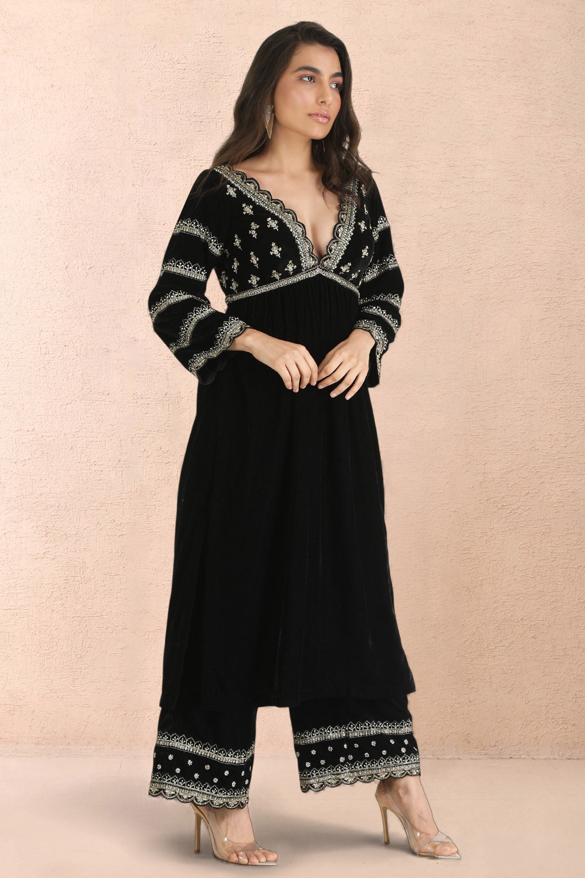 Black Zari Embroidery Kurta Set