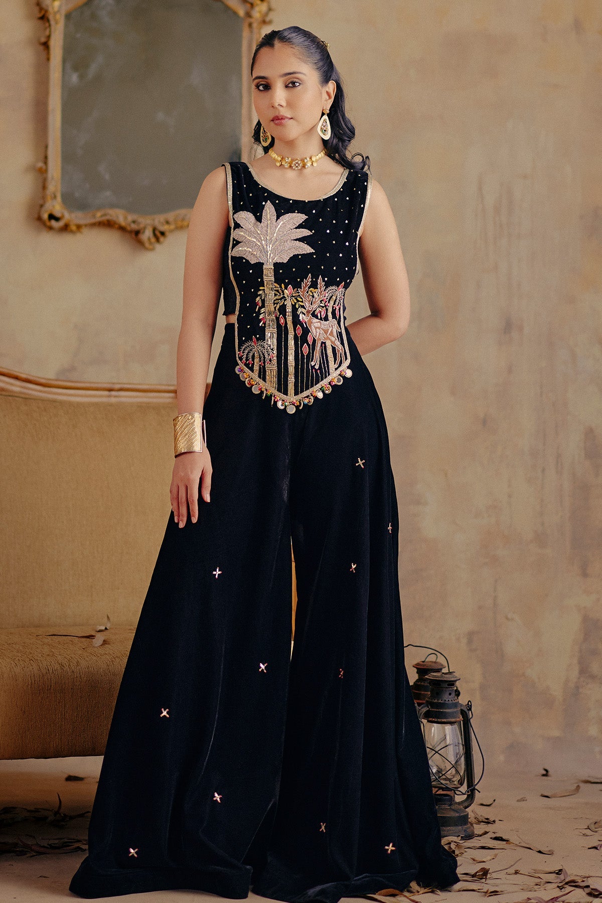 Buy Black Zari Mirror Co-ord Set for women by Ajiesh Oberoi online available at scrollnshops