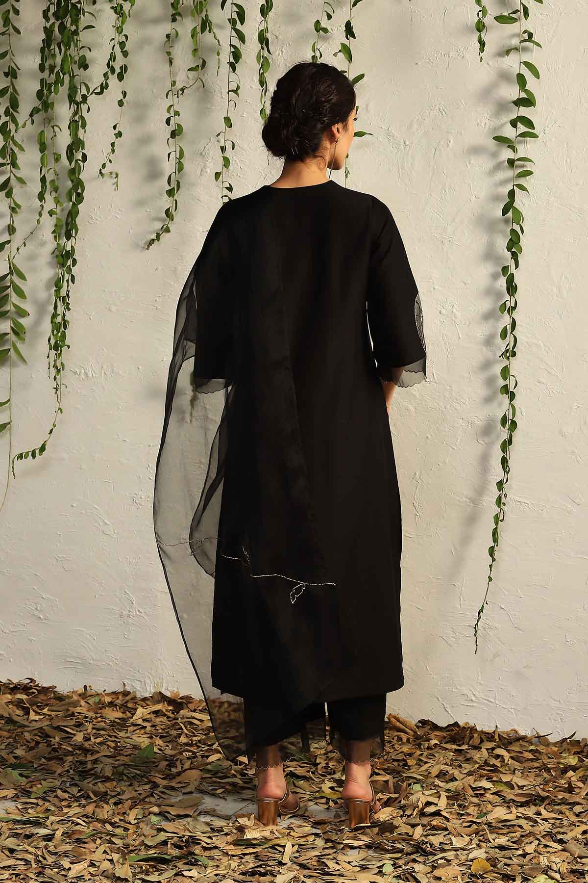 Black Zari Straight Kurta Set