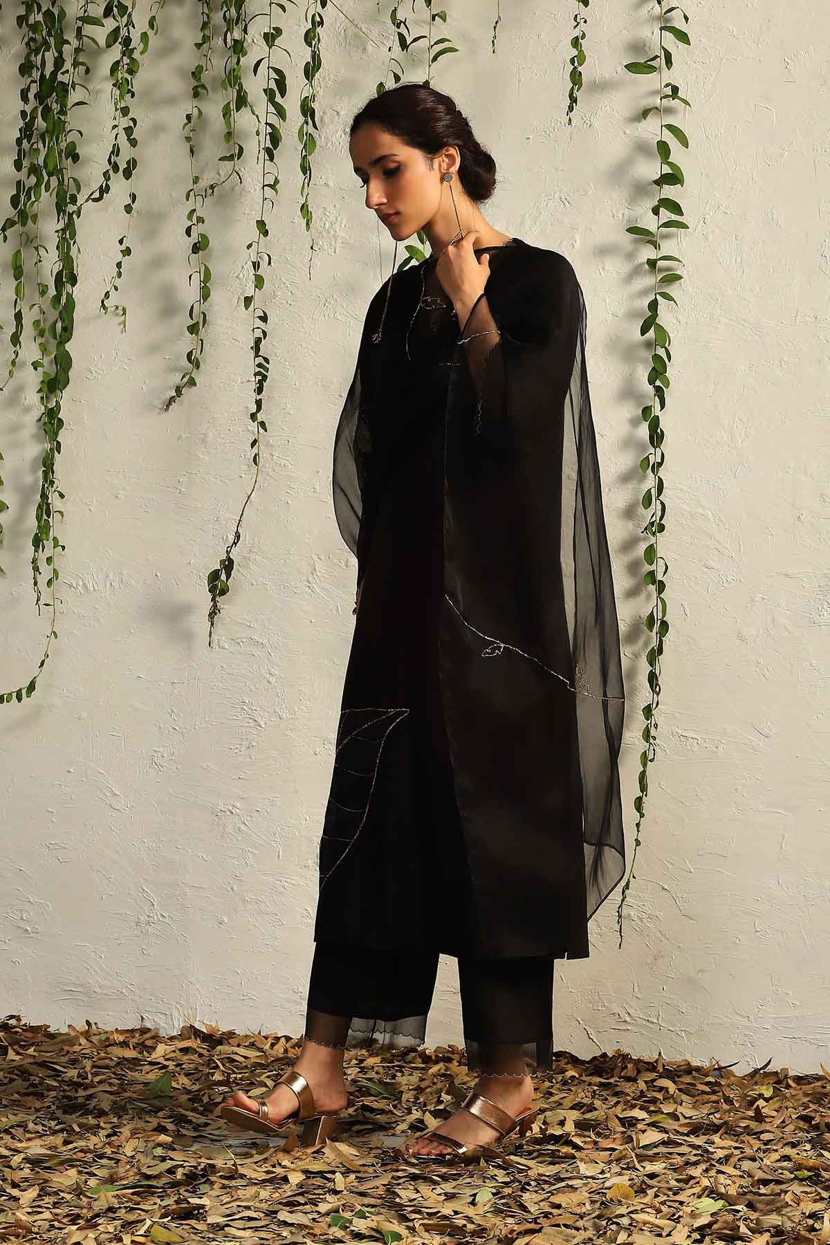 Black Zari Straight Kurta Set