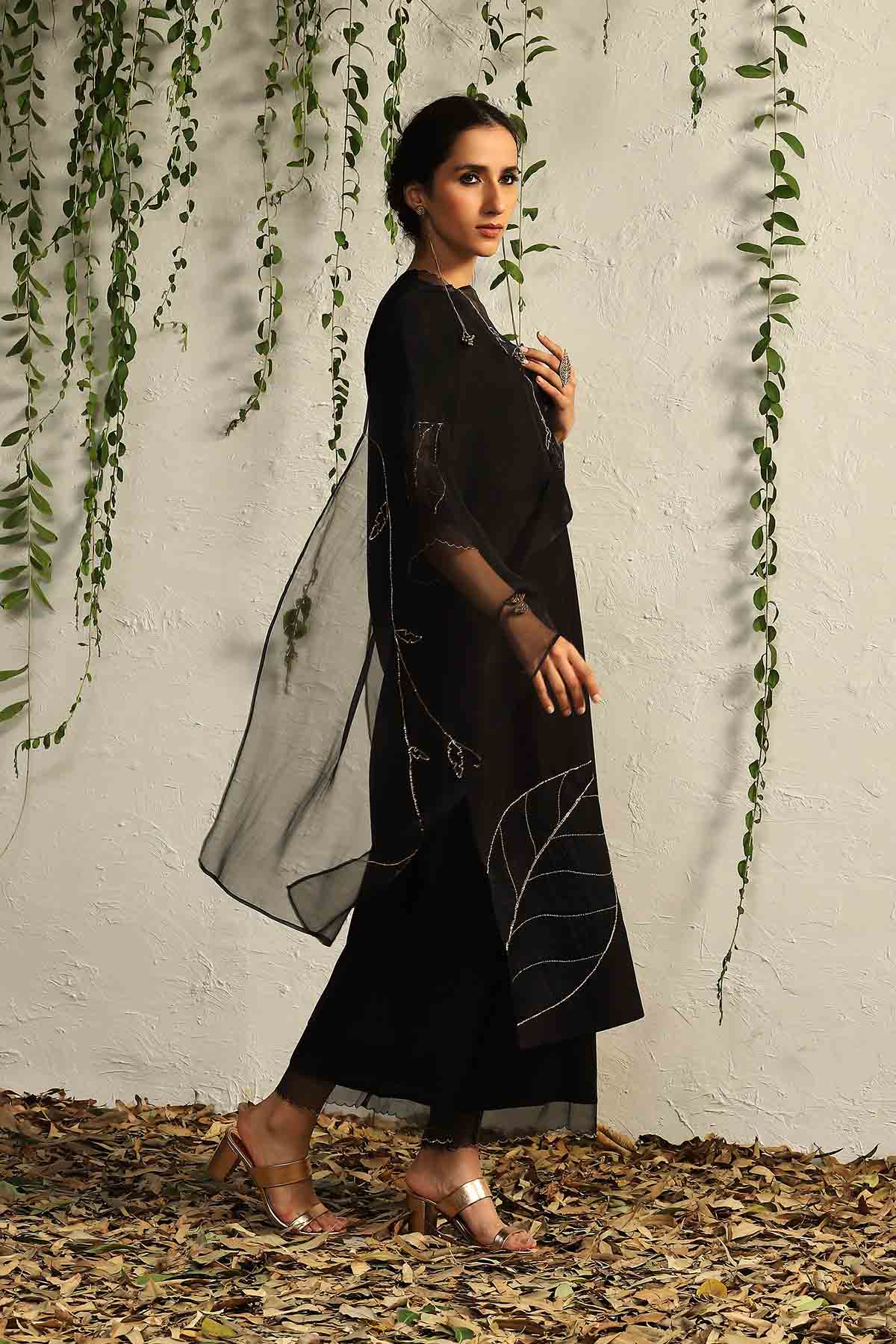 Black Zari Straight Kurta Set