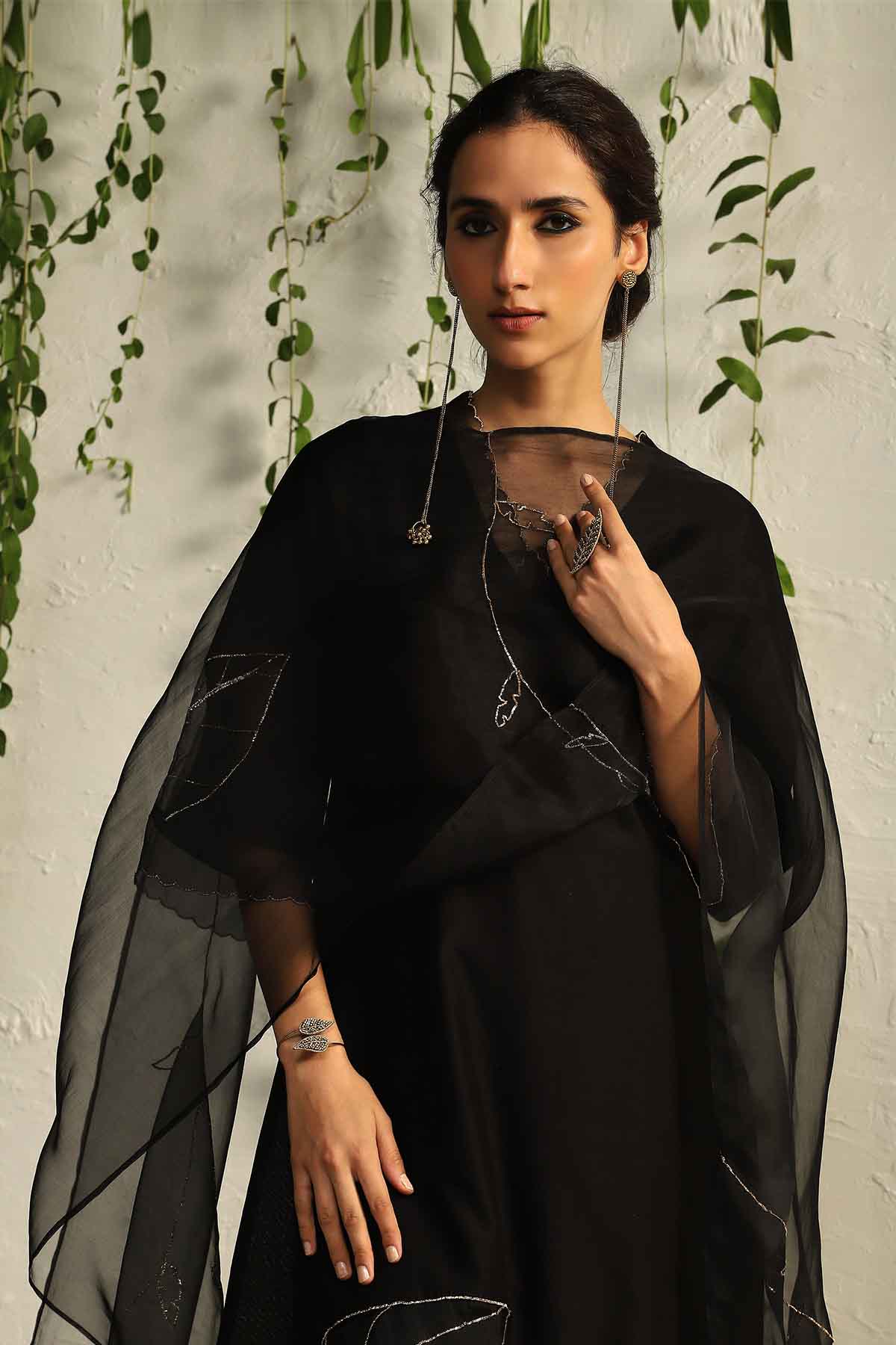 Black Zari Straight Kurta Set