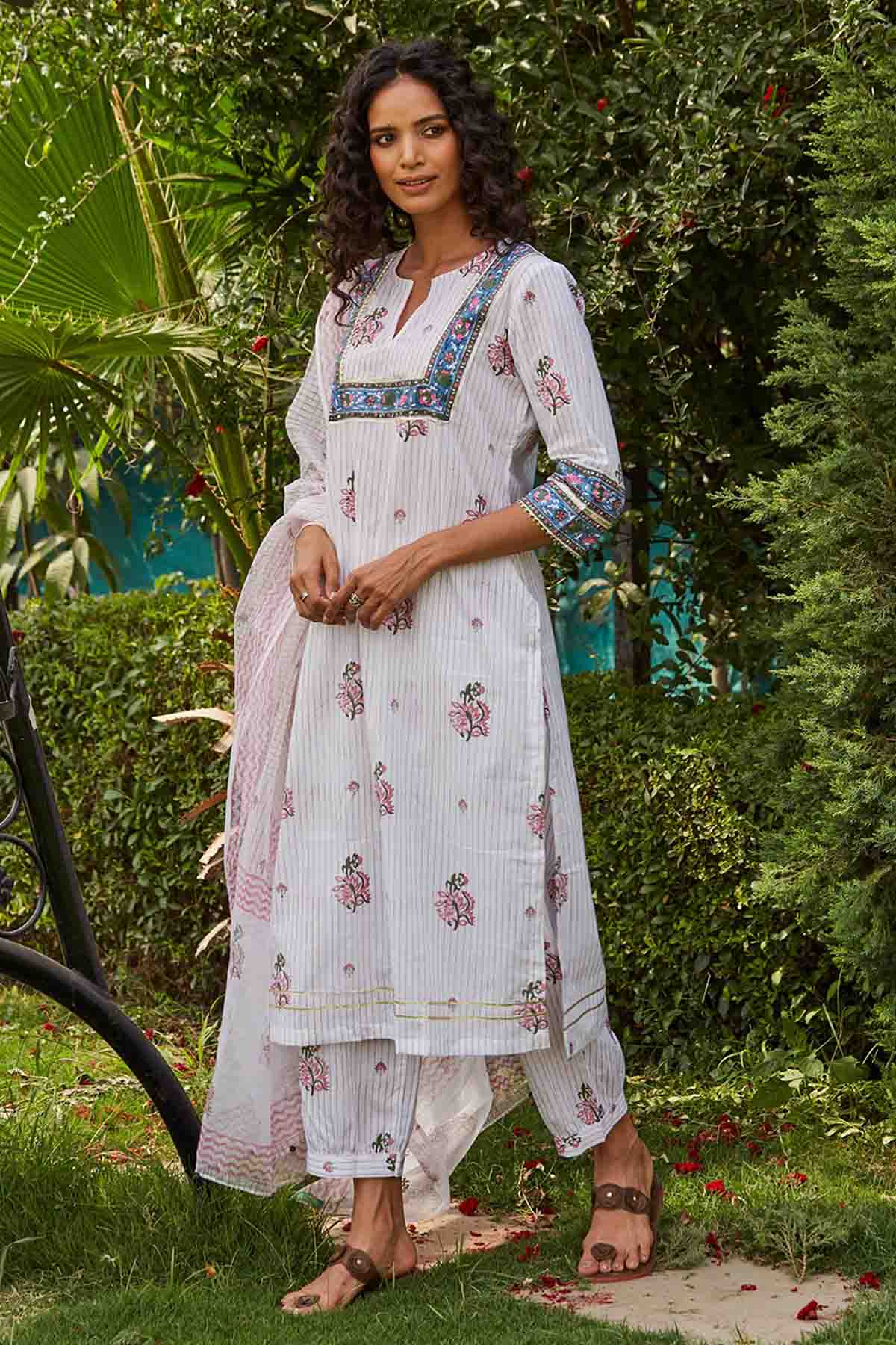 Block Printed Gota Kurta Set