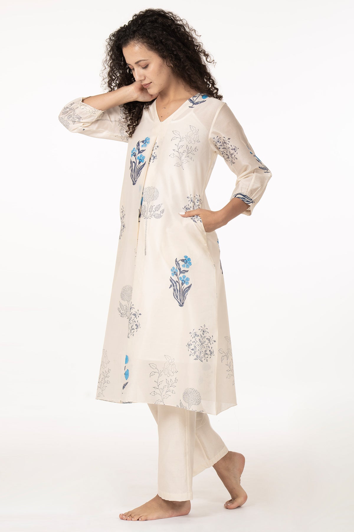 Block Print Ivory Kurta & Pants