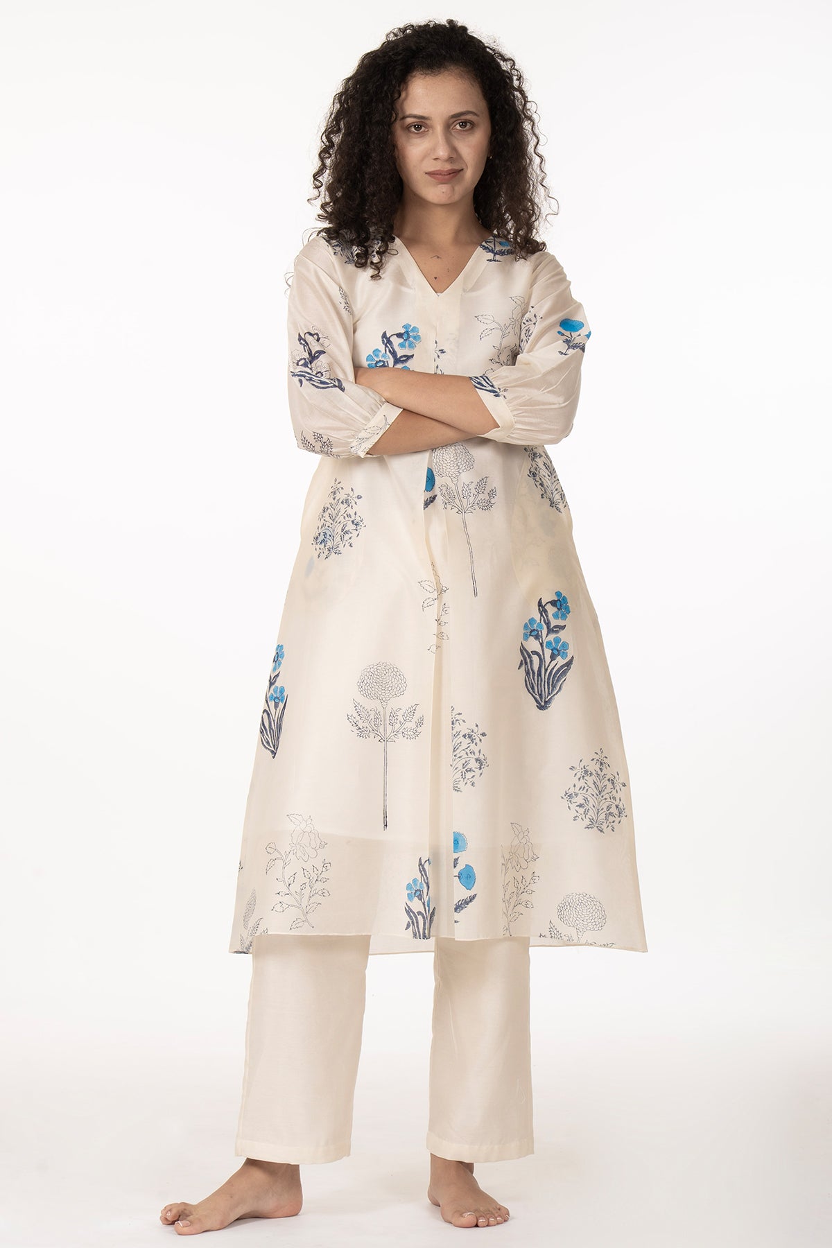Block Print Ivory Kurta & Pants