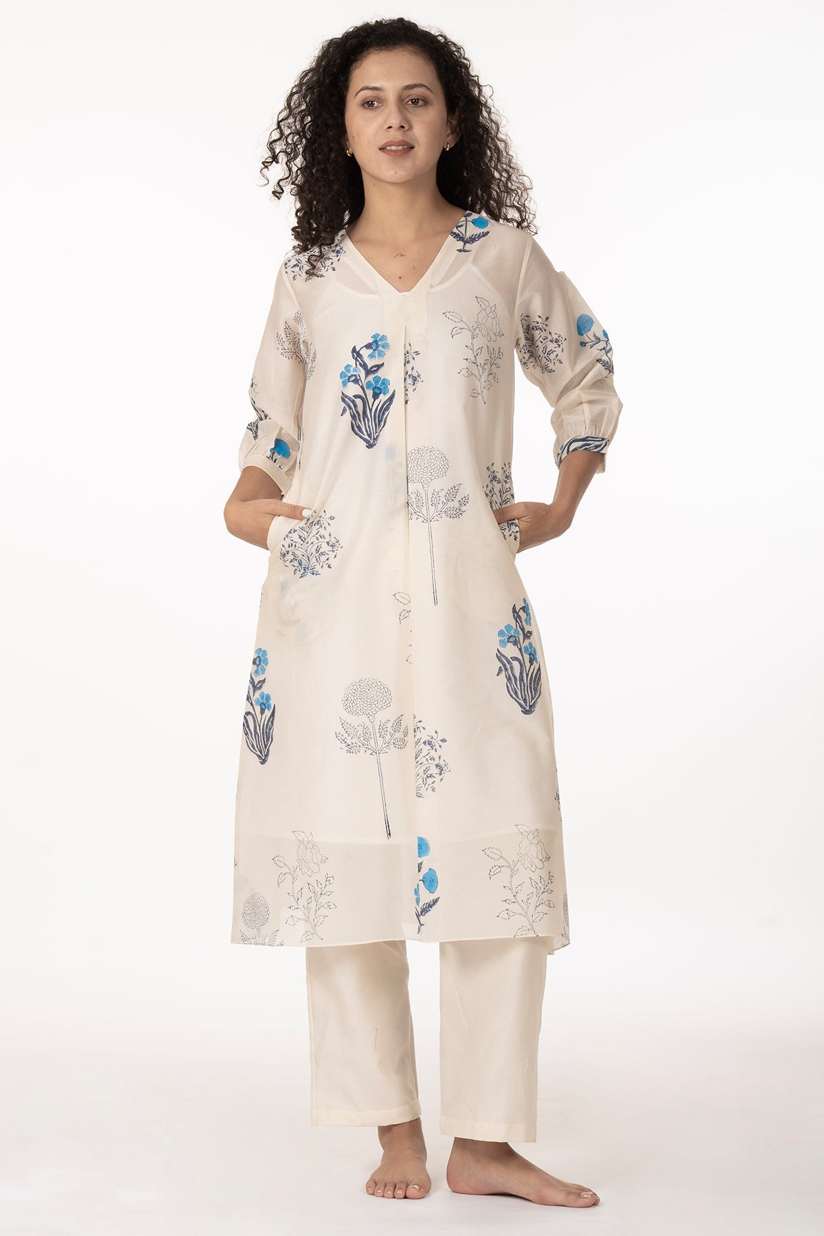 Buy Block Print Ivory Kurta & Pants for women by Khat Clothing online available at scrollnshops