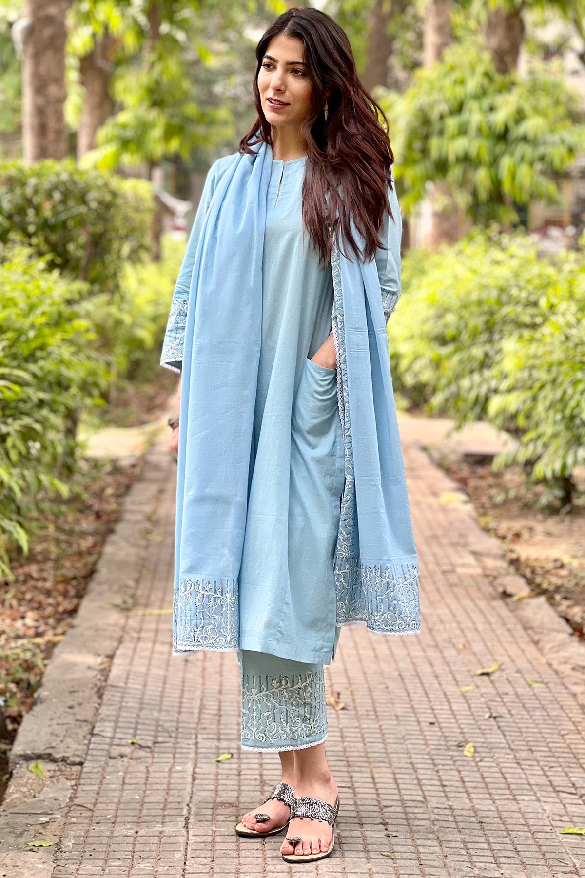 Block Printed Blue Kurta Set