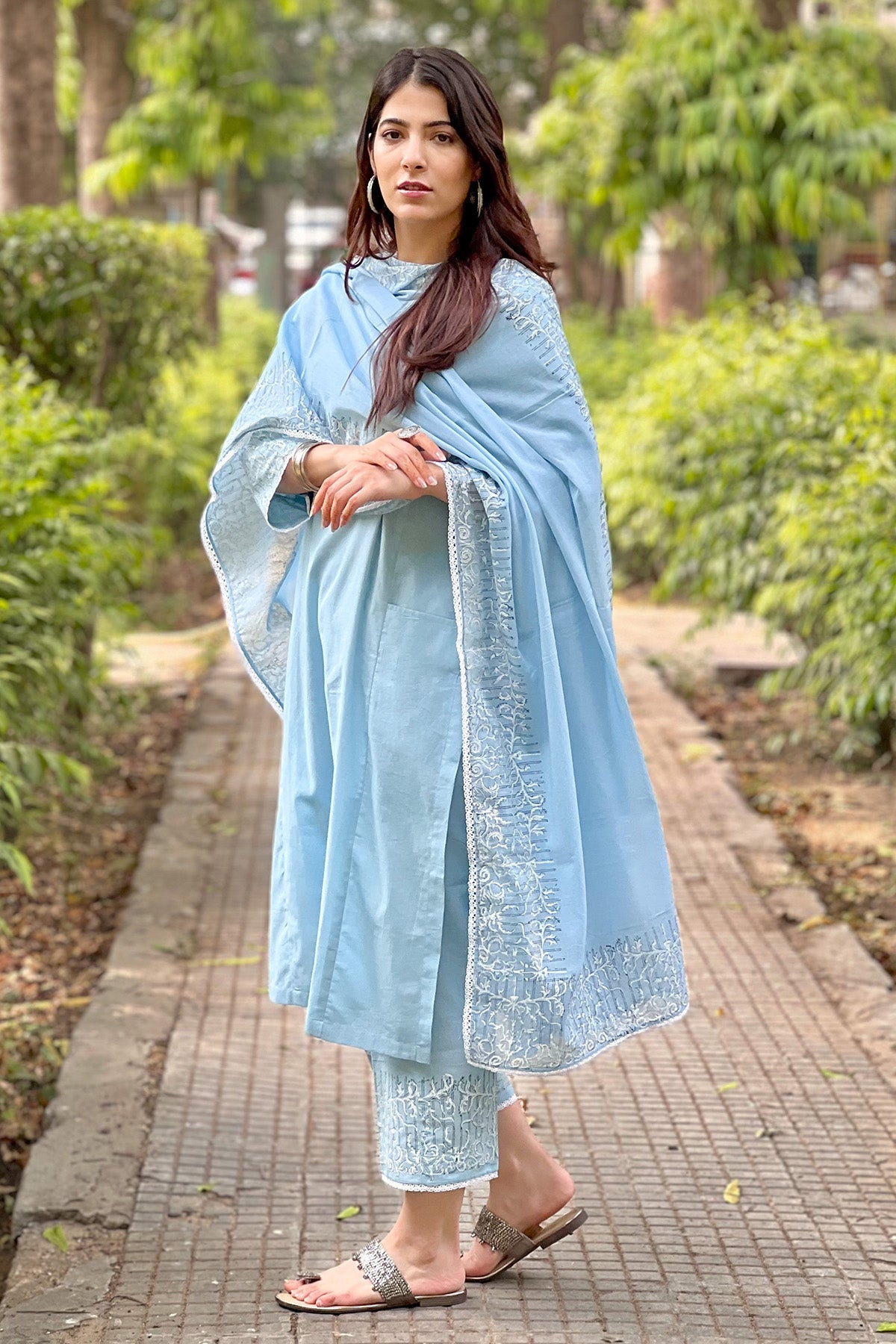 Buy Block Printed Blue Kurta Set for women by The Hemming Bird online available at scrollnshops