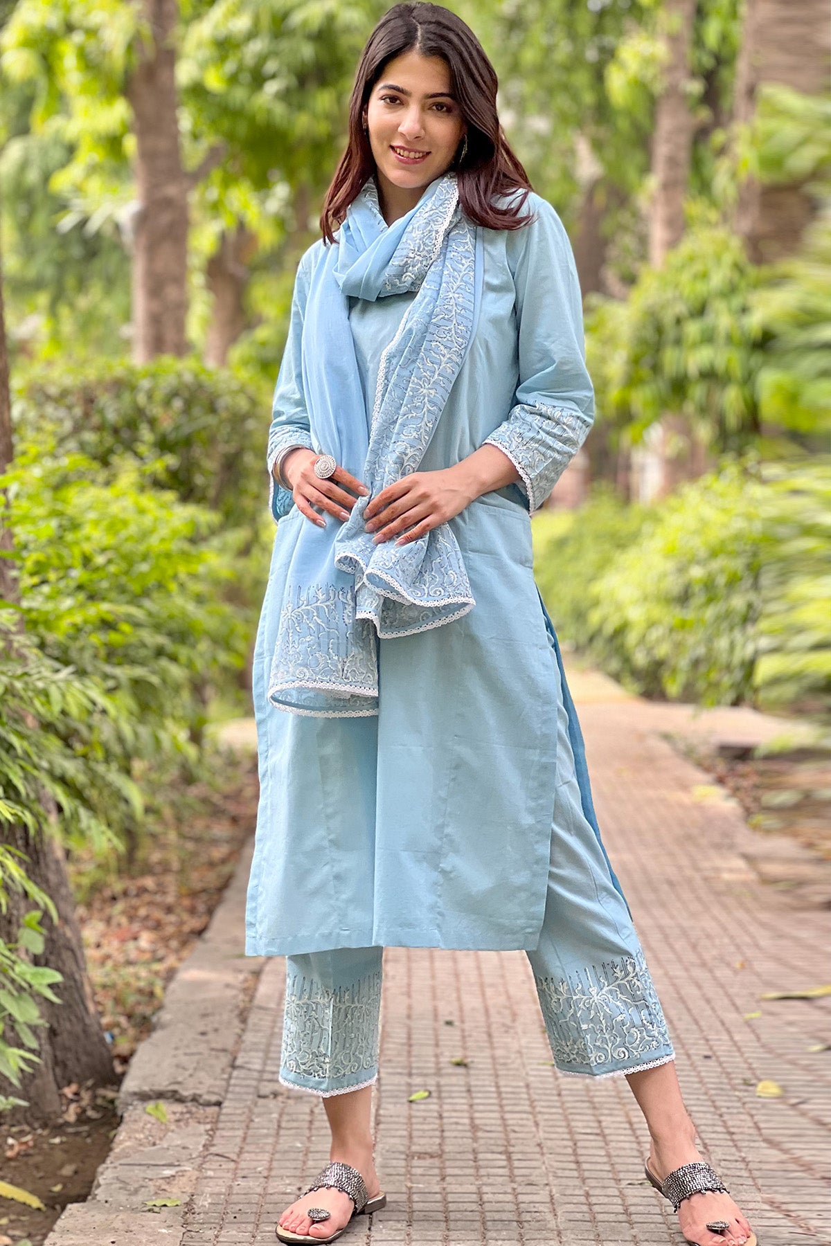 Block Printed Blue Kurta Set