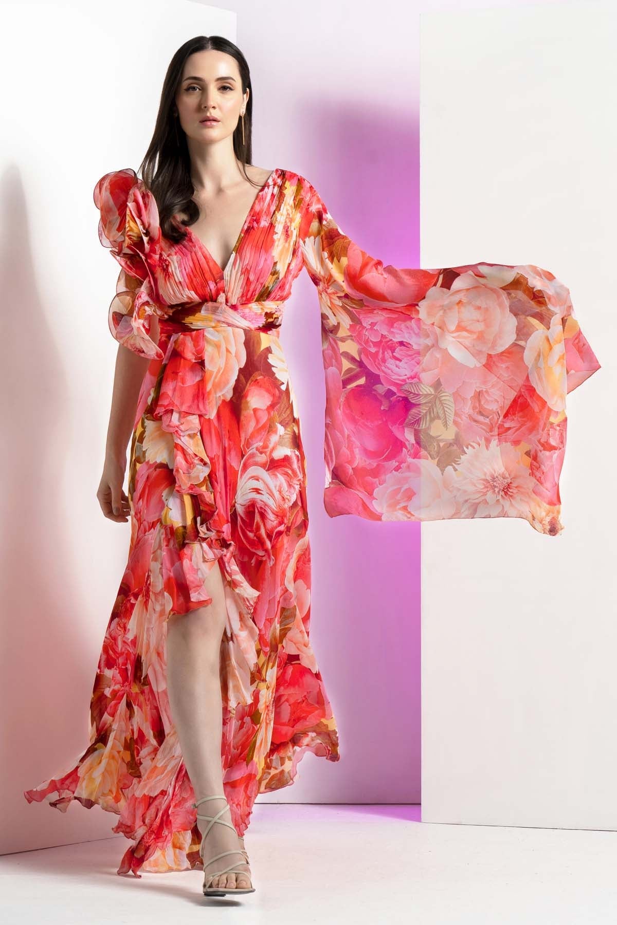 Buy Blooming Print Long Gown by Mandira Wirk