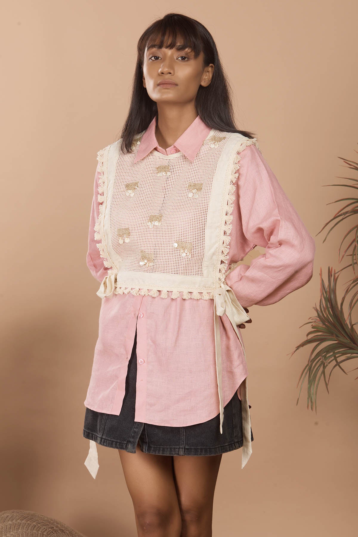 Blossom Pink Linen Shirt & Bib
