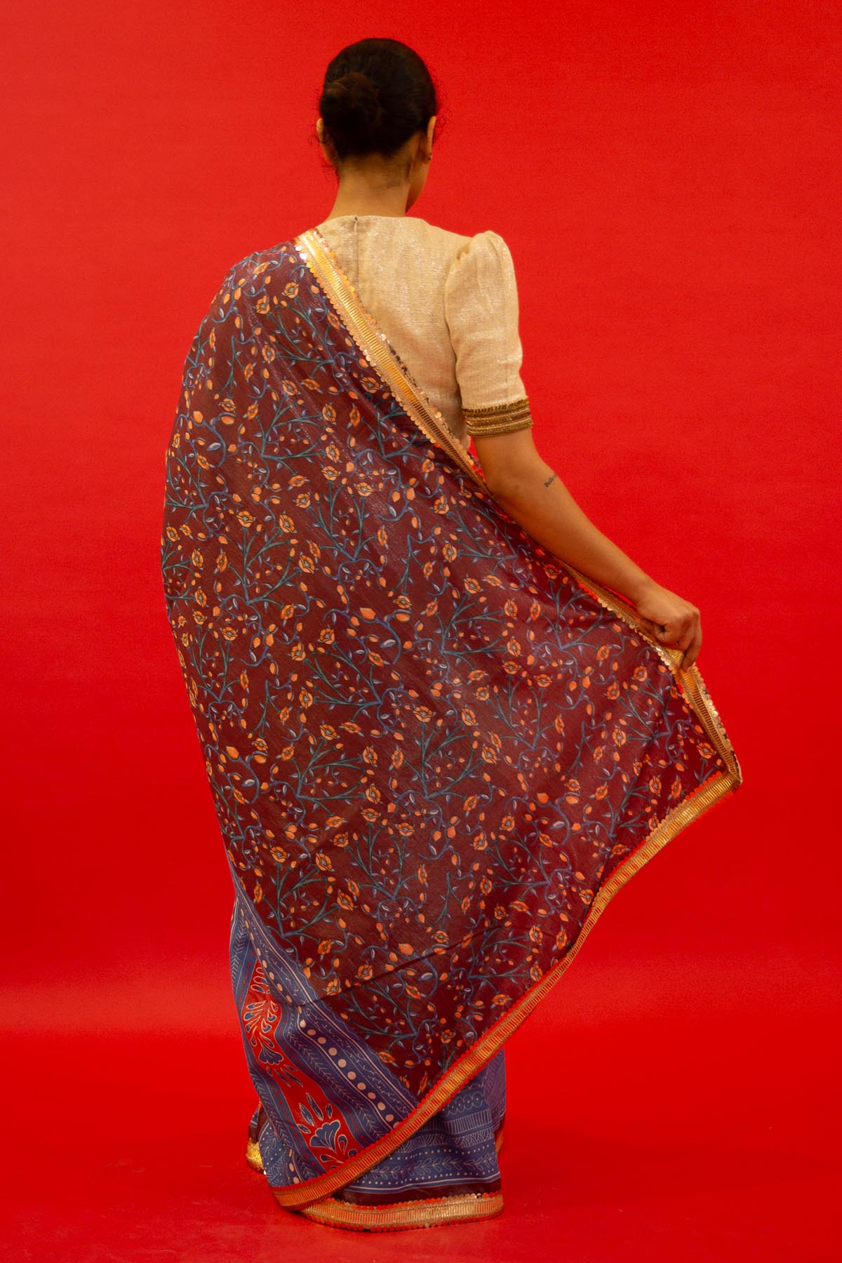 Blossom Print & Embroidered Saree Set