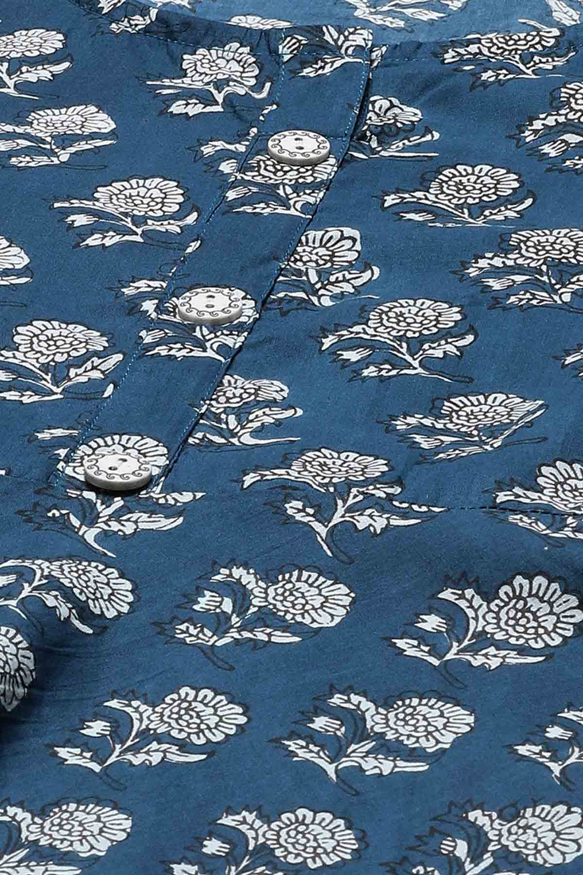 Blue Blossom Print Anarkali Kurta
