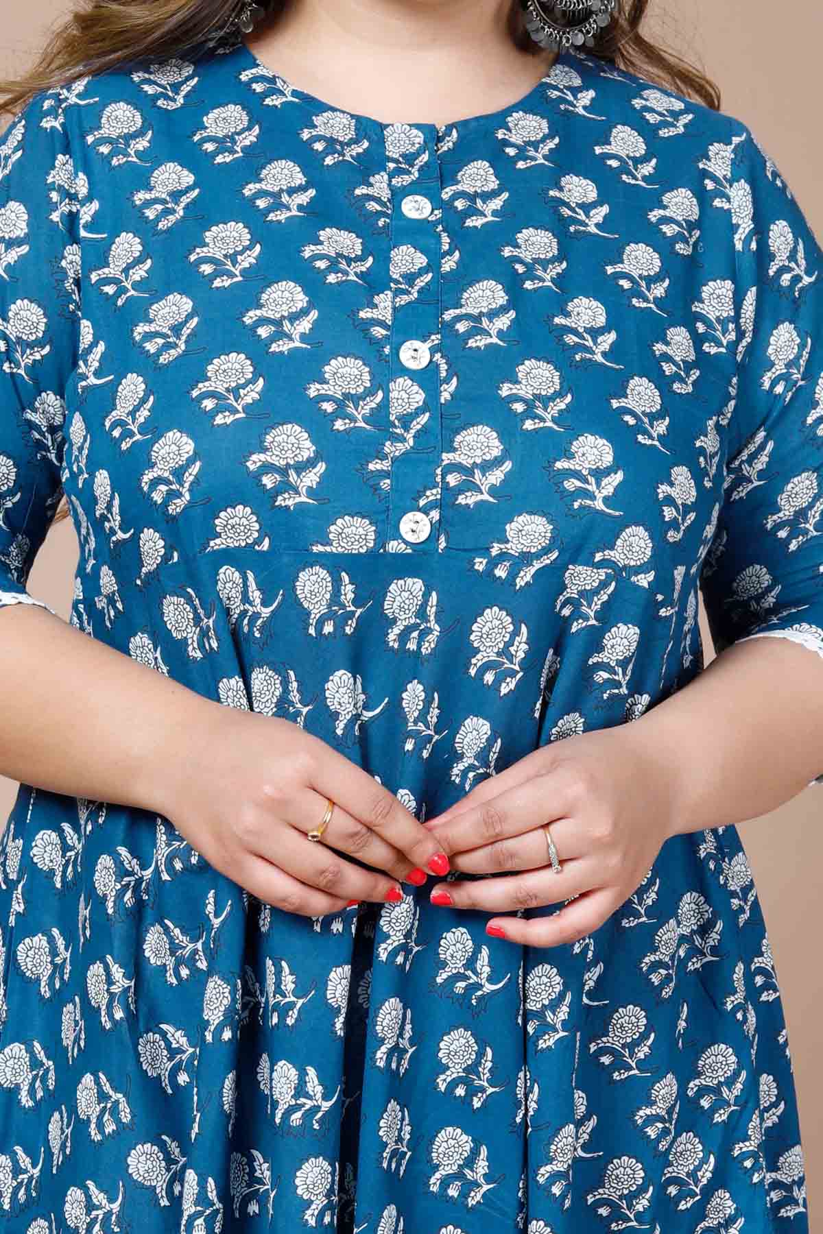 Blue Blossom Print Anarkali Kurta