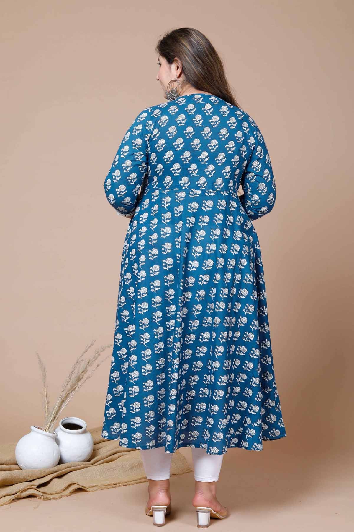 Blue Blossom Print Anarkali Kurta