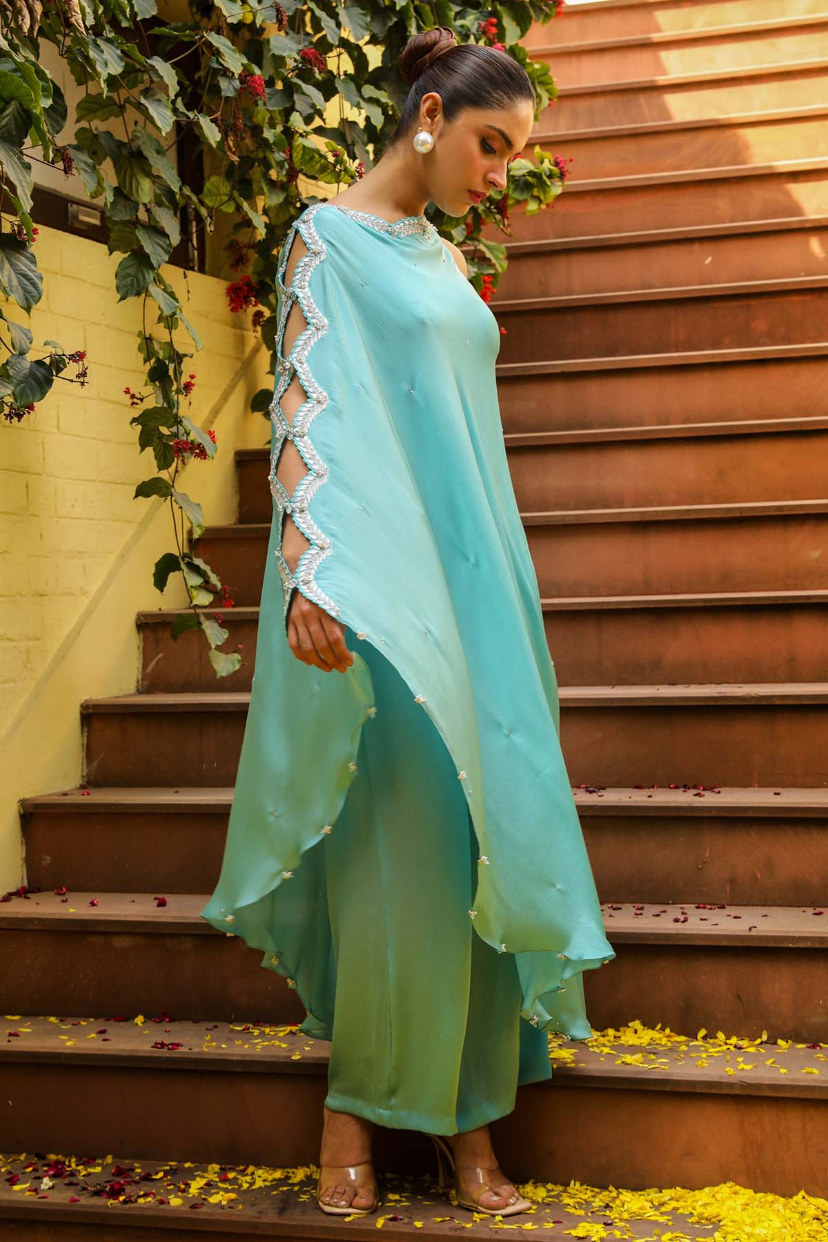 Blue Asymmetrical Cape & Palazzo