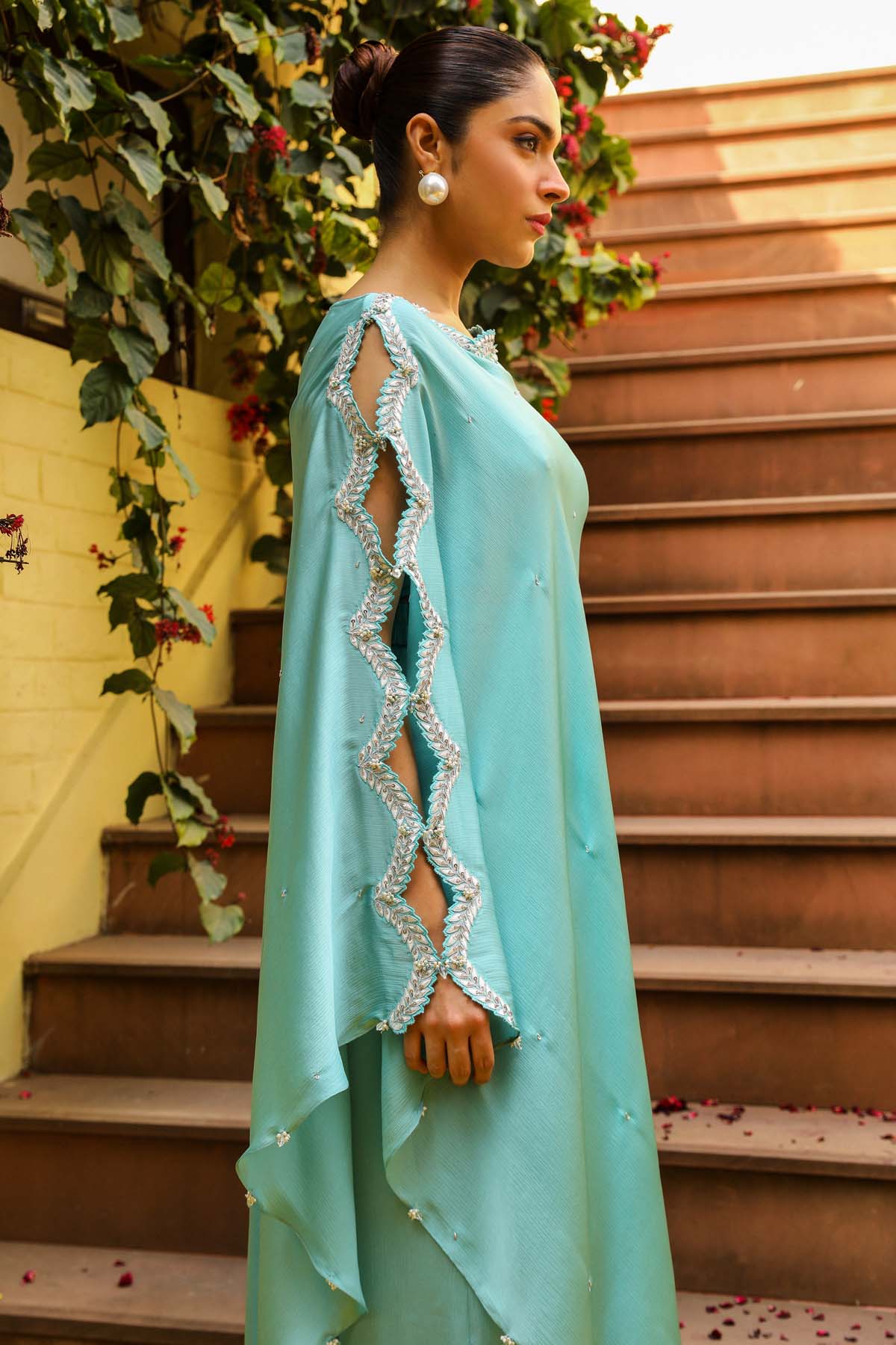 Blue Asymmetrical Cape & Palazzo