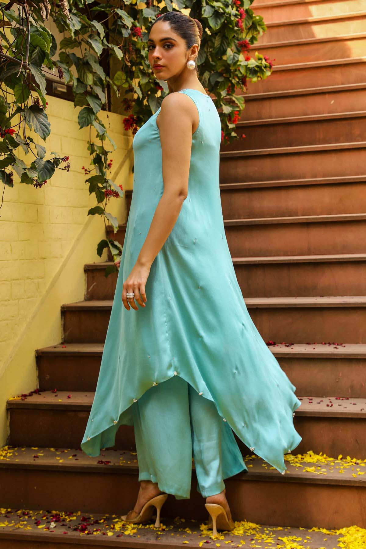 Blue Asymmetrical Cape & Palazzo