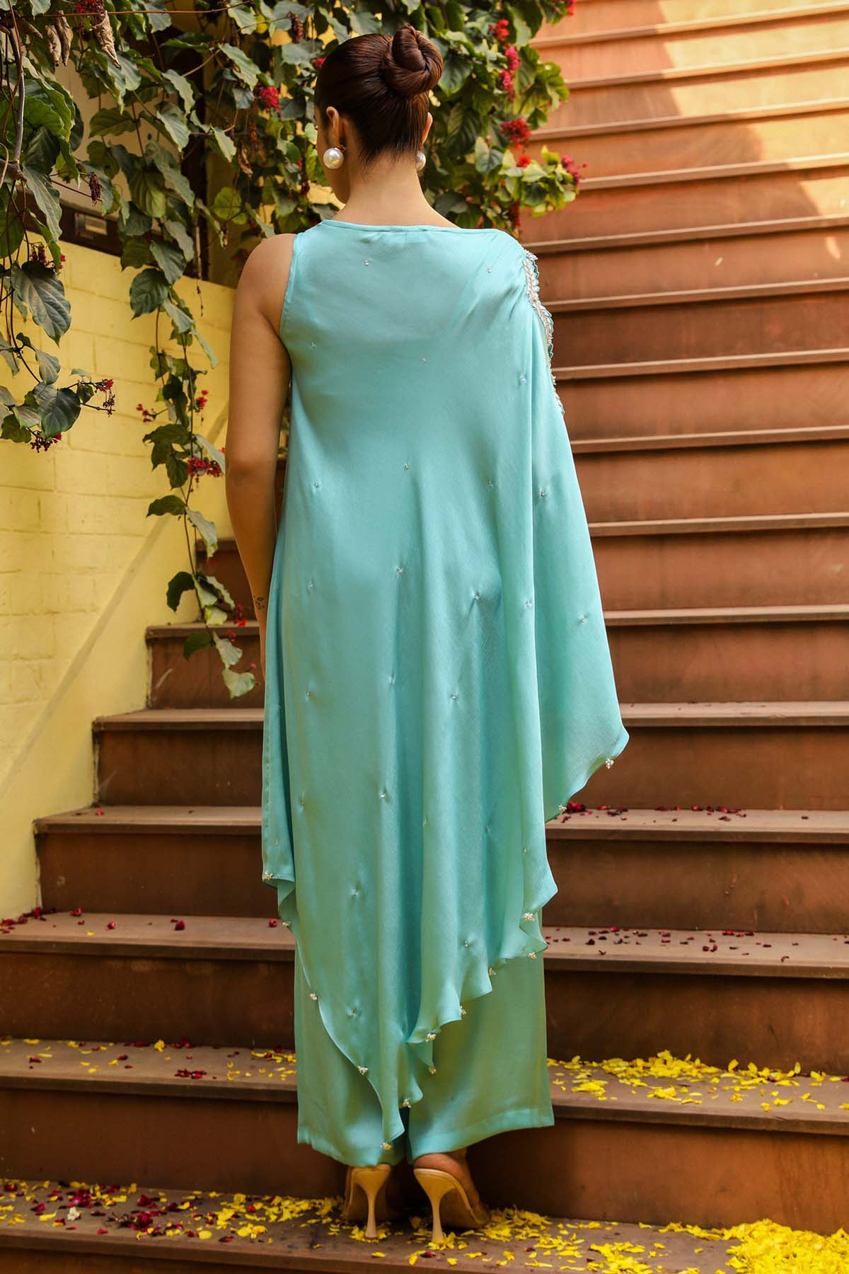 Blue Asymmetrical Cape & Palazzo