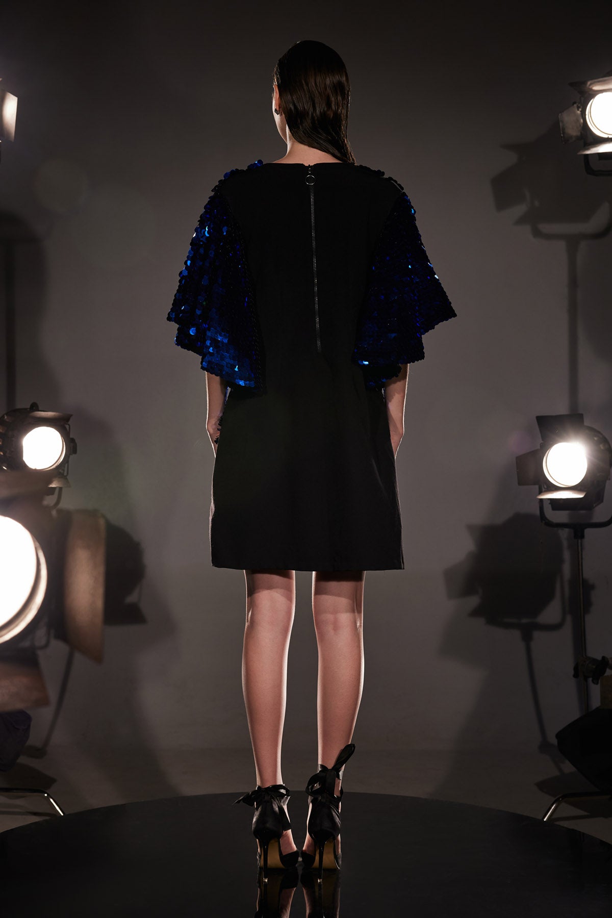 Blue Batwing Style Sequins Dress