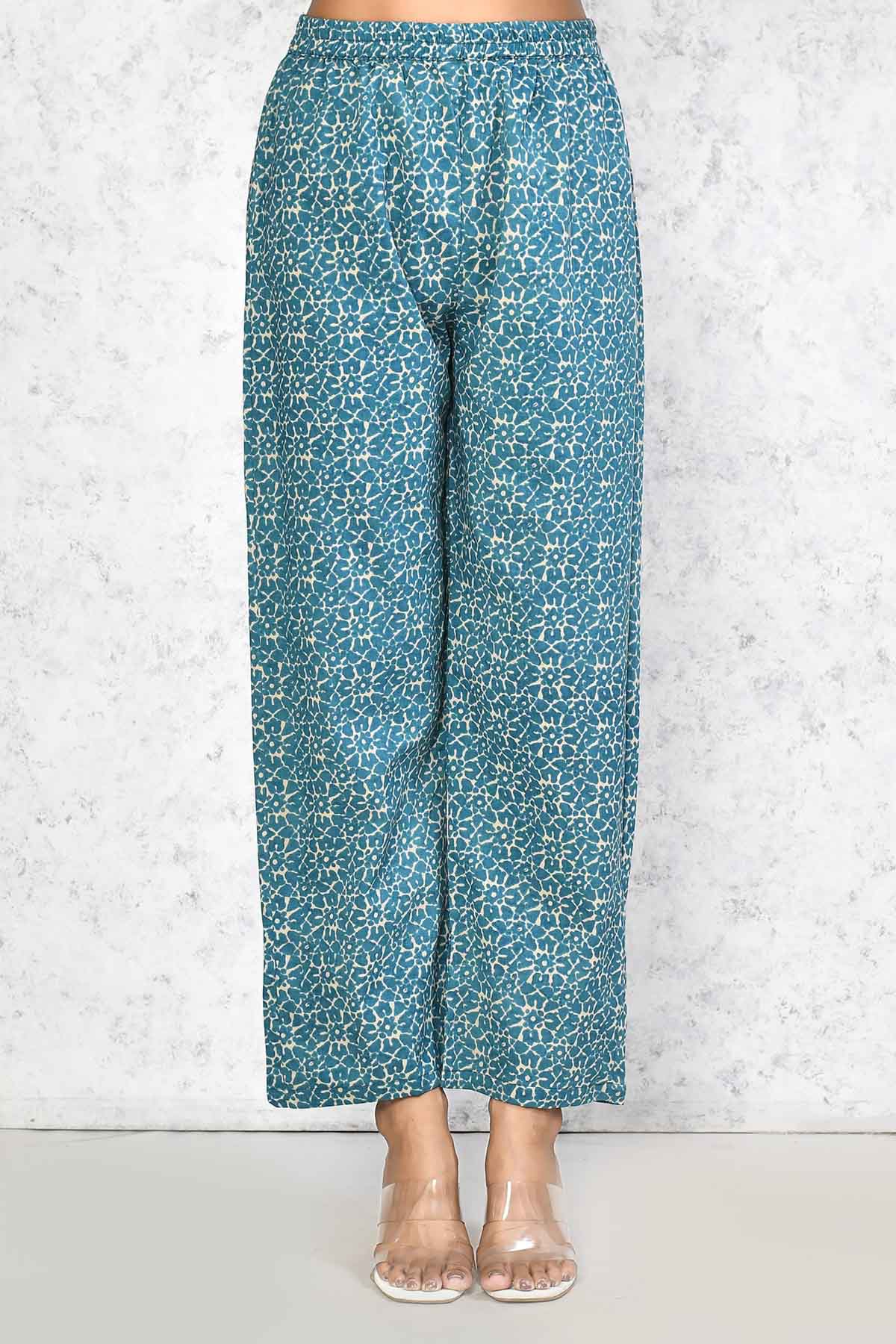 Blue Cotton Flared Kurta Set