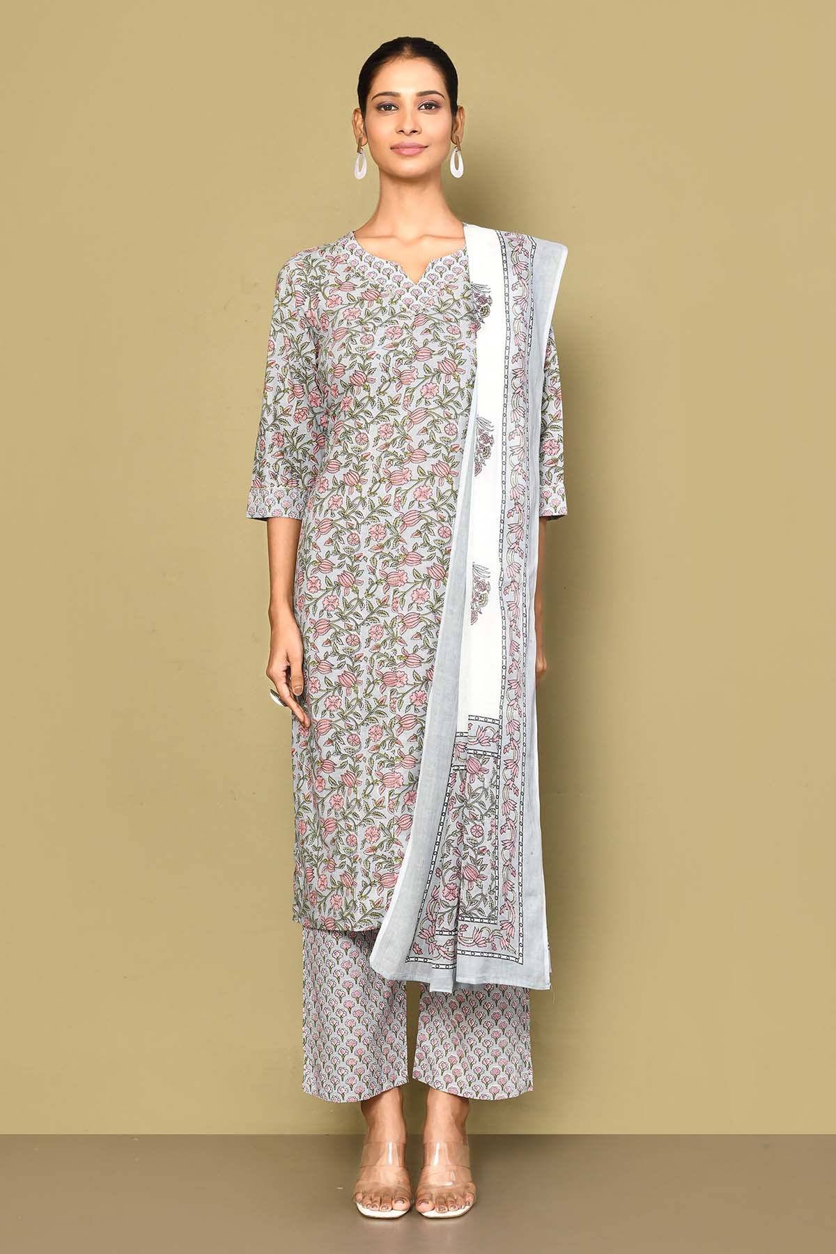 Blue Blossom Print Kurta Set