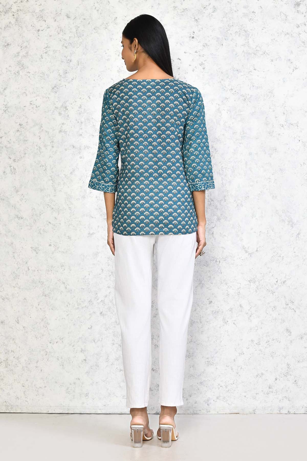 Blue Blossom Print Top