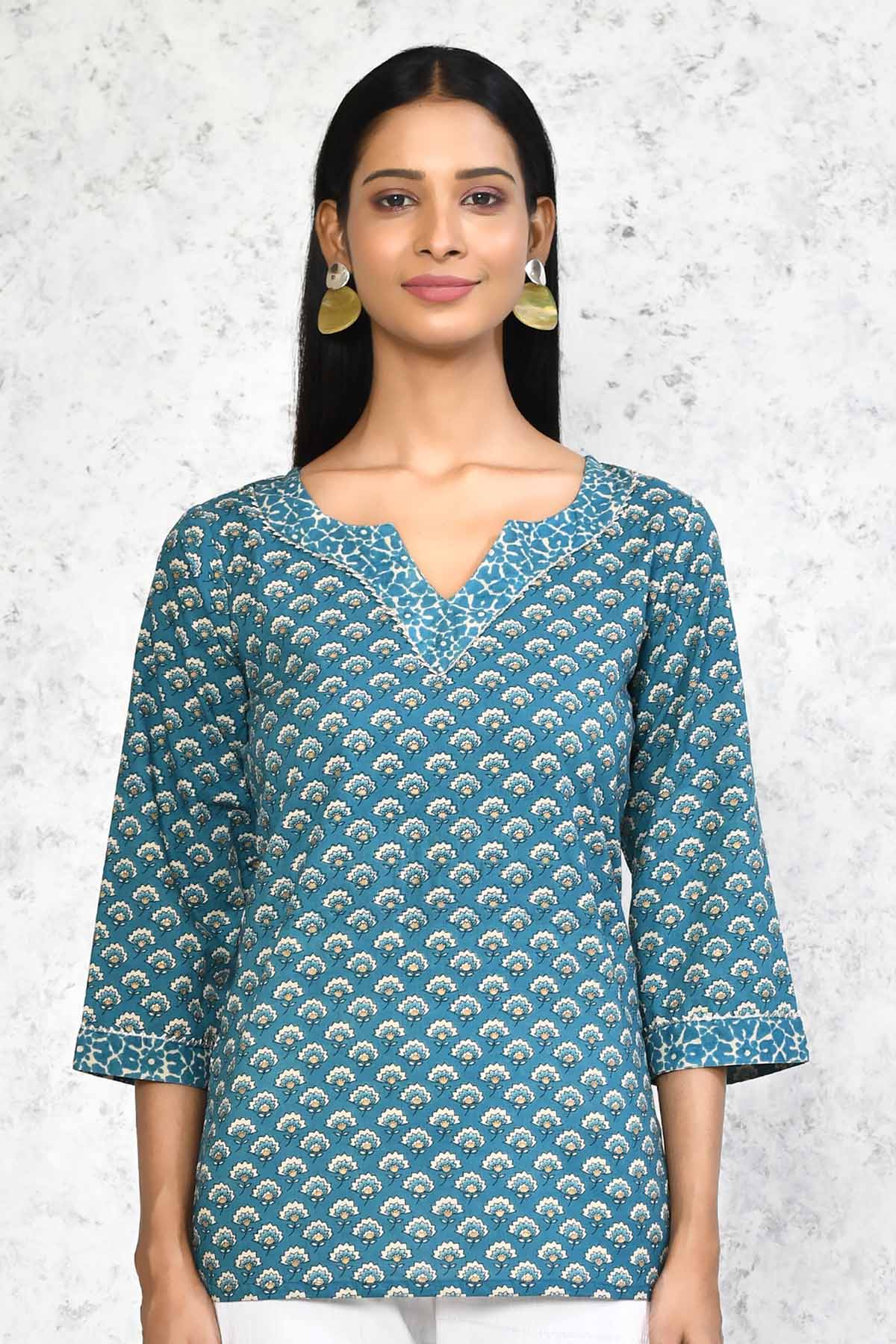 Blue Blossom Print Top