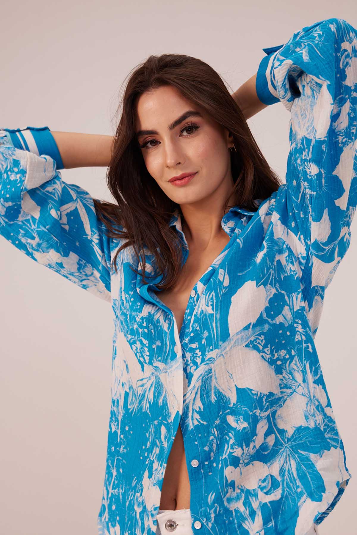 Blue Botanical Print Shirt