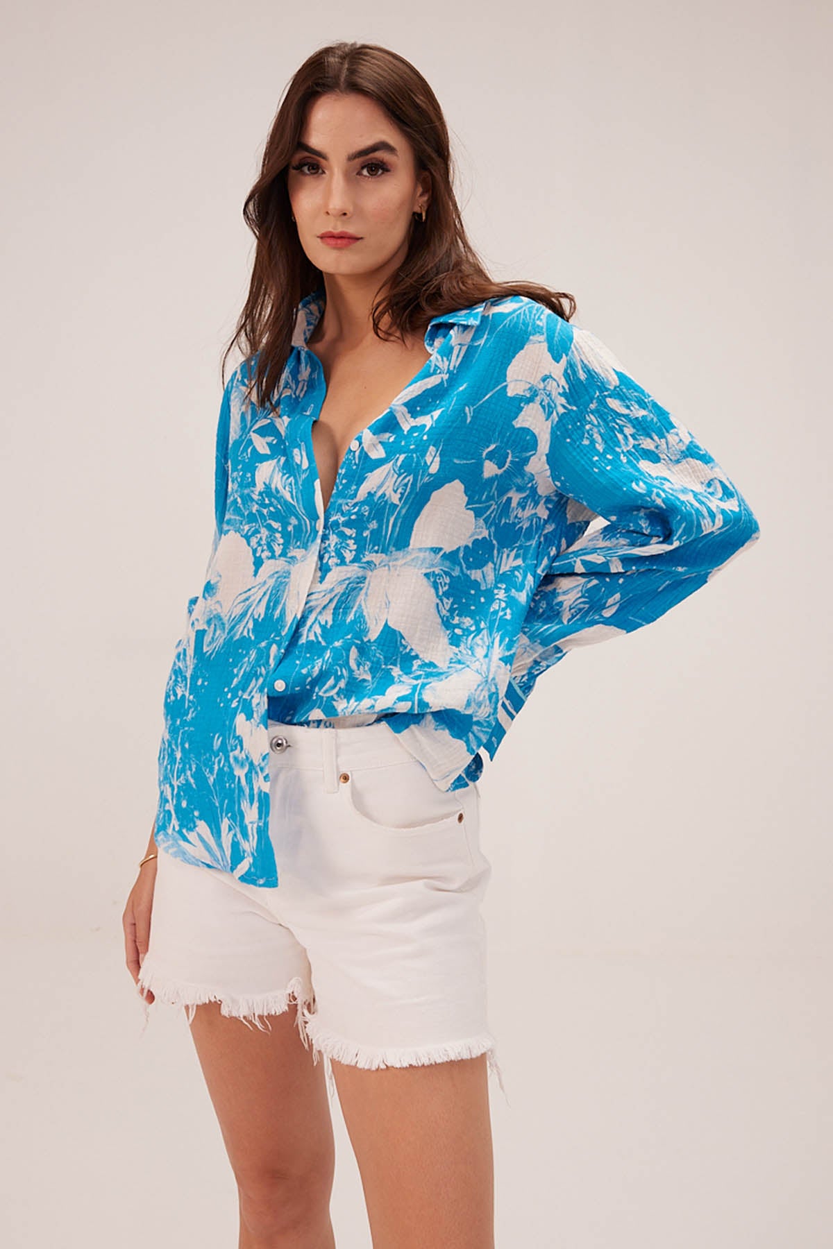 Blue Botanical Print Shirt