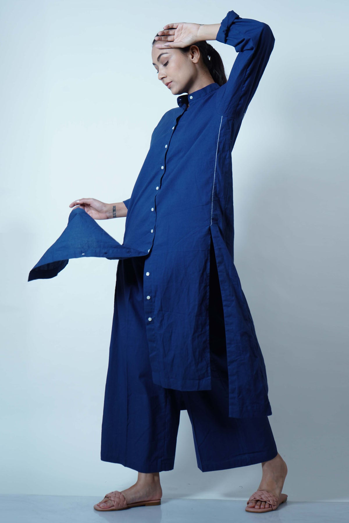 Blue Button Detail Tunic Set