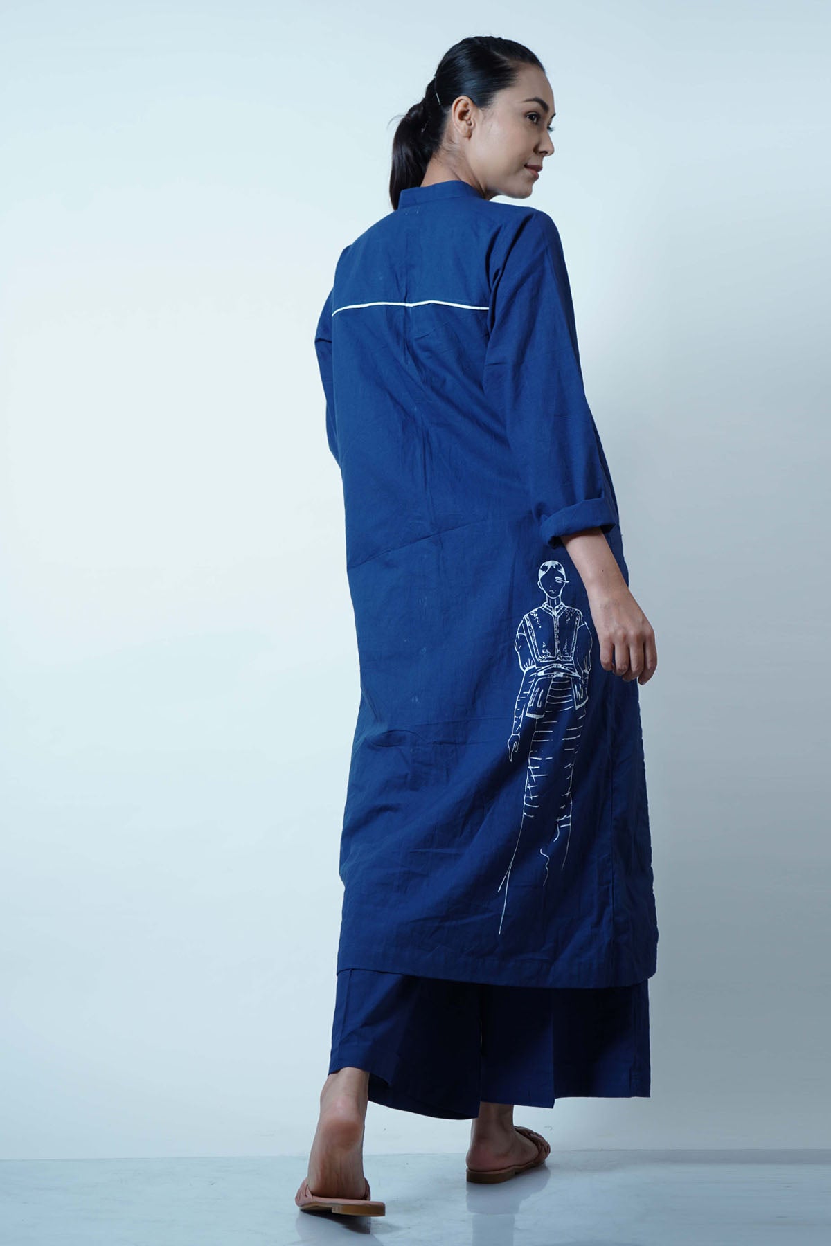 Blue Button Detail Tunic Set