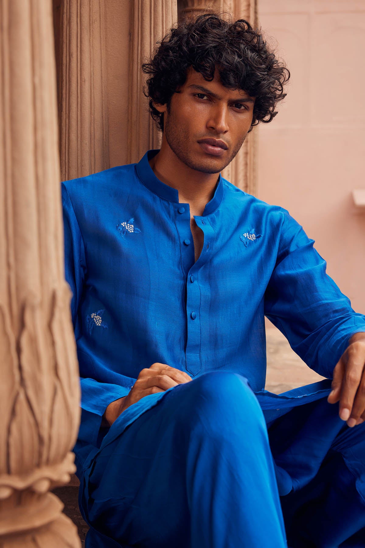Electric Blue Cotton Silk Kurta Set