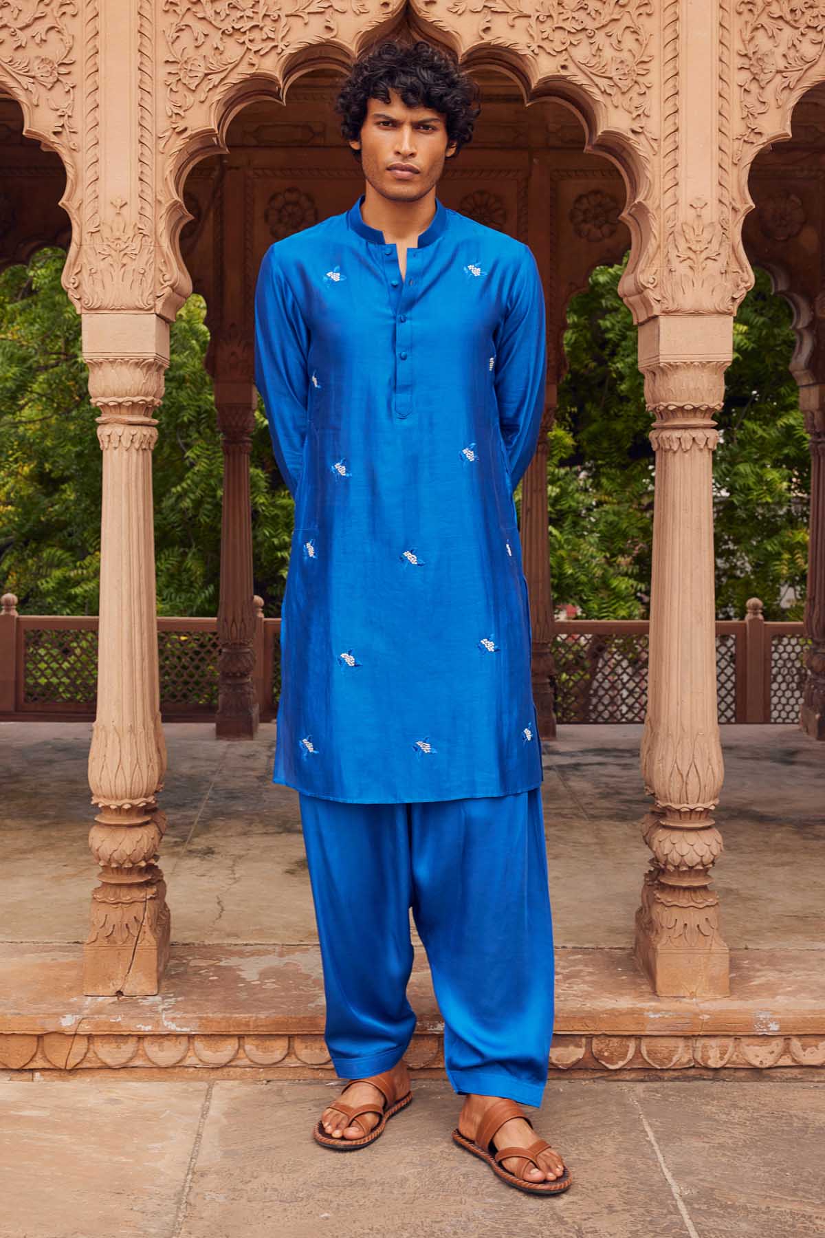 Electric Blue Cotton Silk Kurta Set