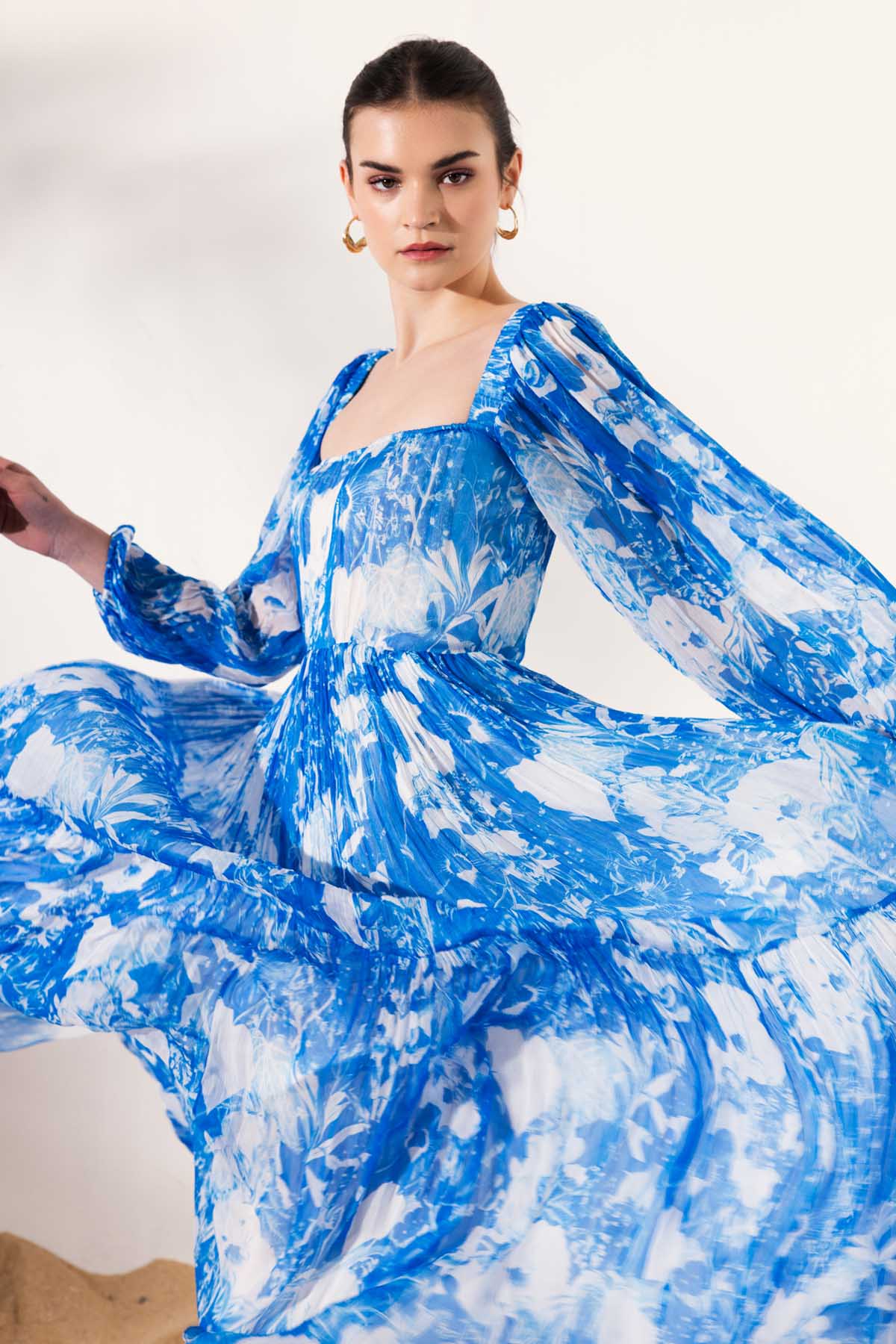 Blue Chiffon Printed Maxi Dress