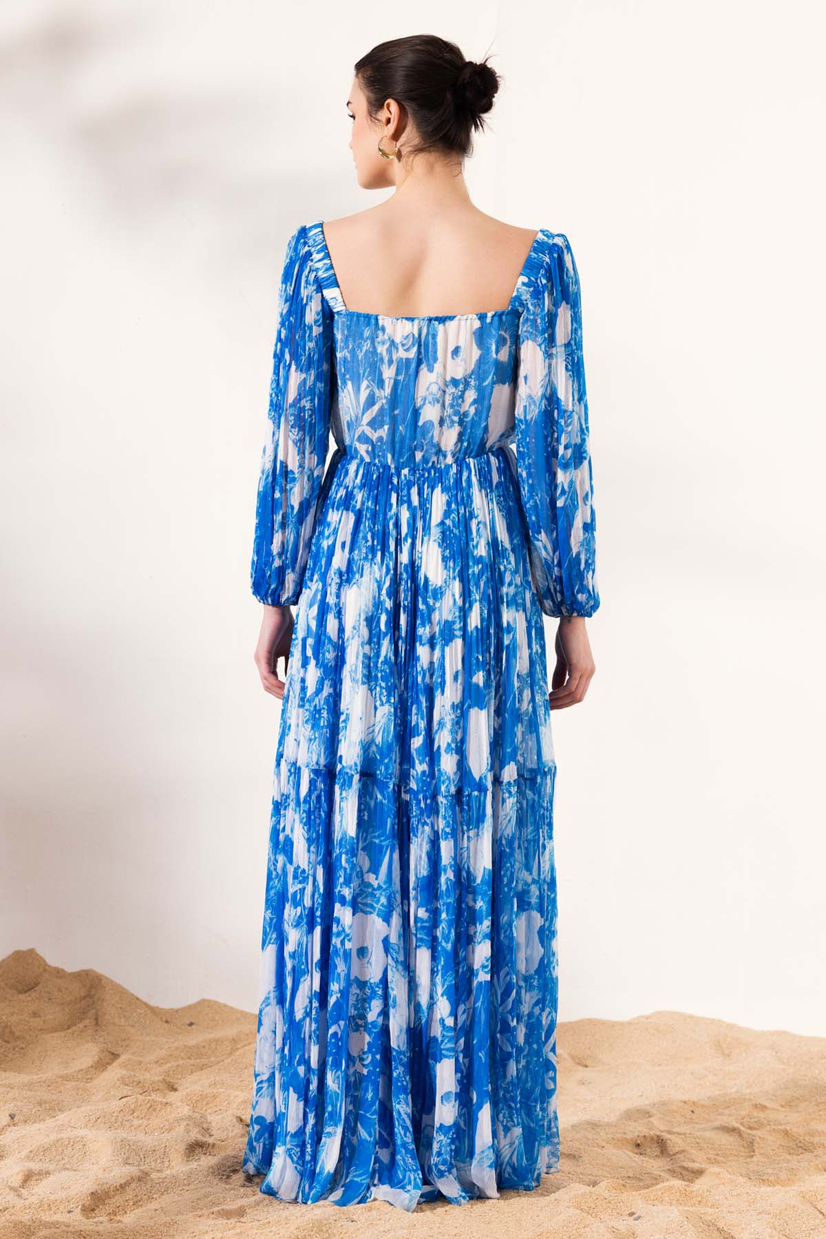 Blue Chiffon Printed Maxi Dress