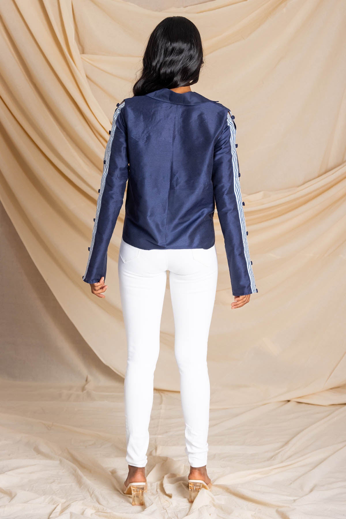 Blue Collared V-Neck Top