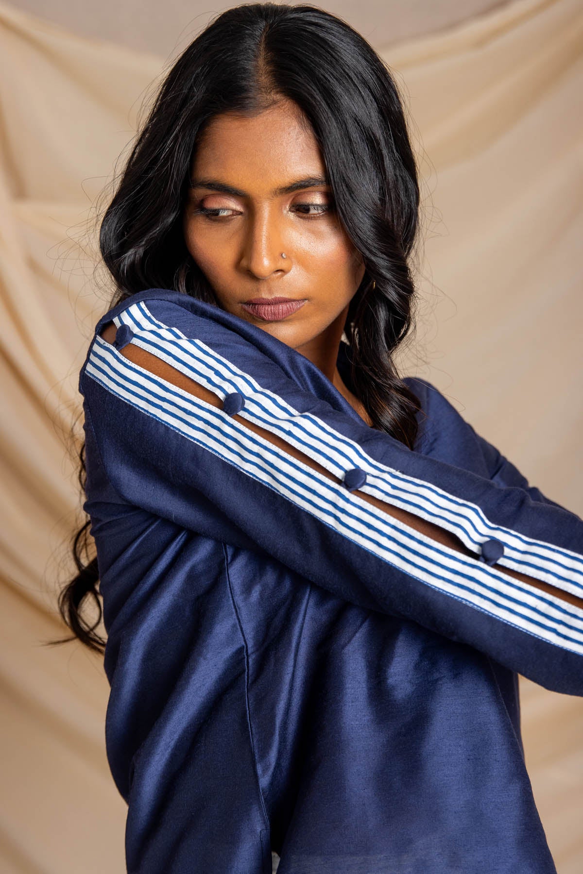 Blue Collared V-Neck Top