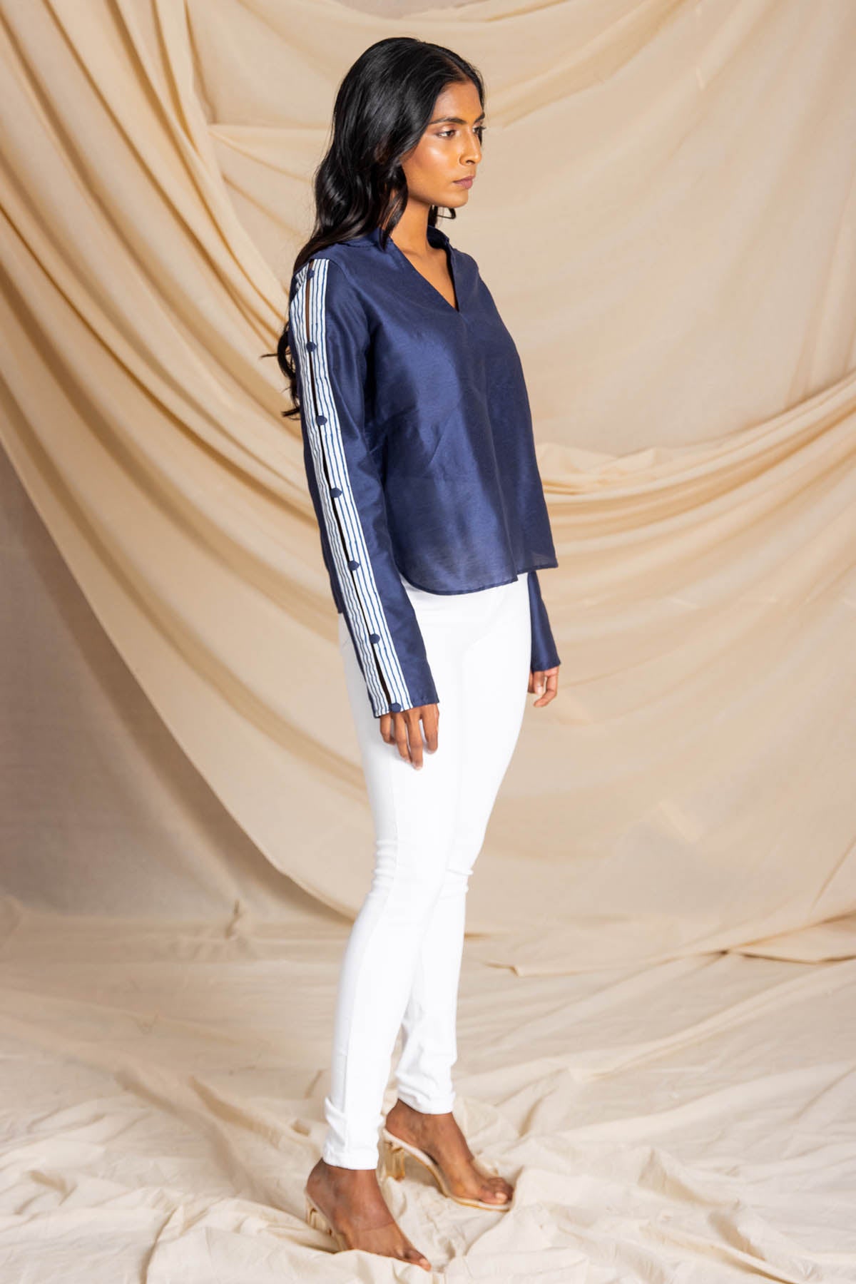 Blue Collared V-Neck Top