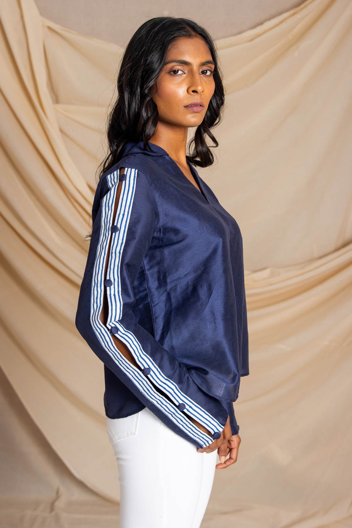 Blue Collared V-Neck Top