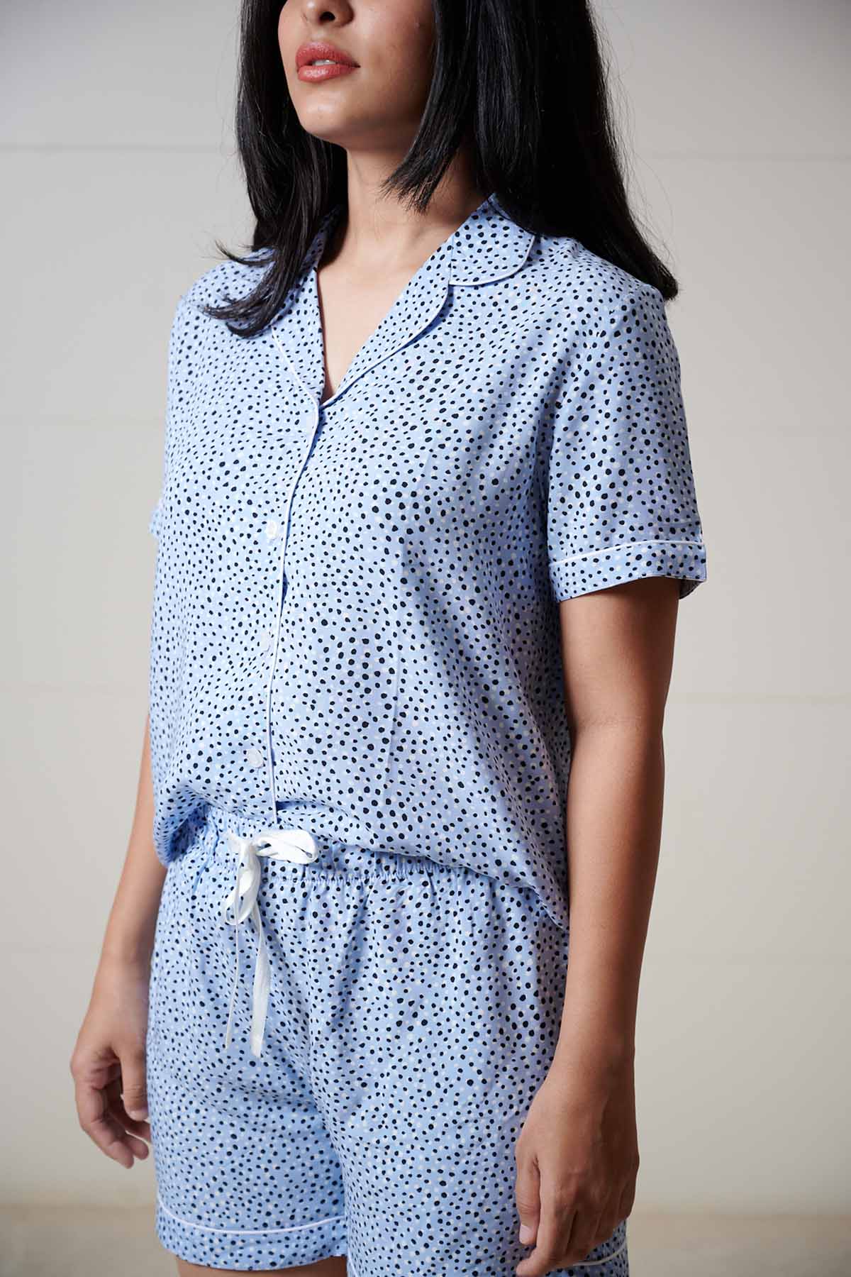 Blue Cotton Blend Shorts Set