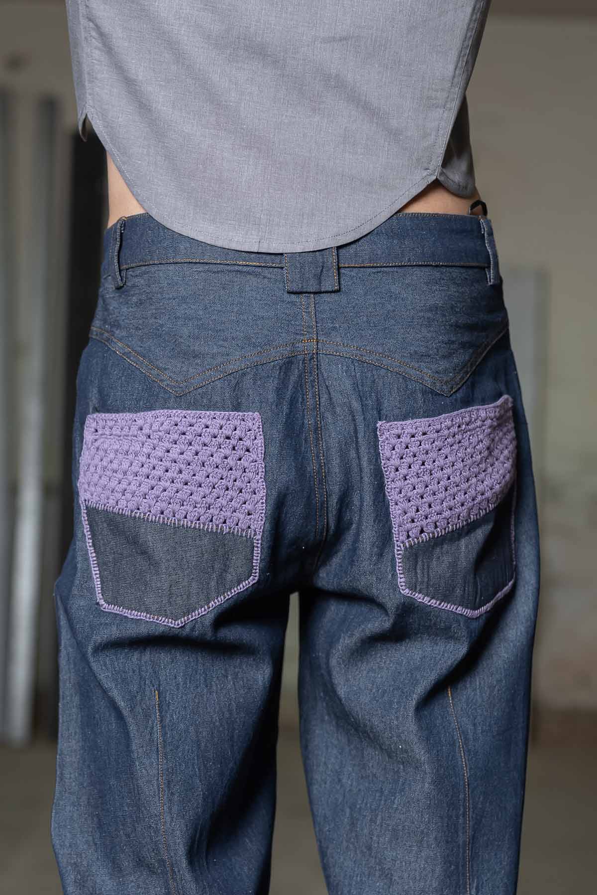 Blue Cotton Denim Pants