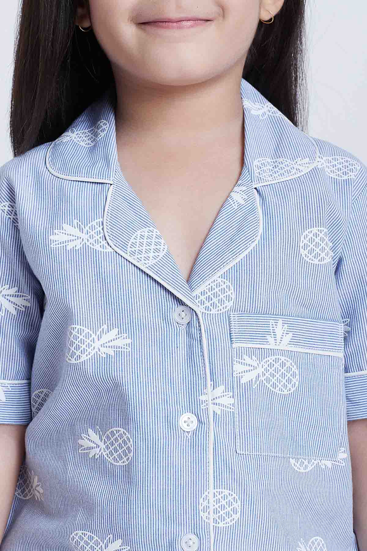 Blue Cotton Print Sleepwear