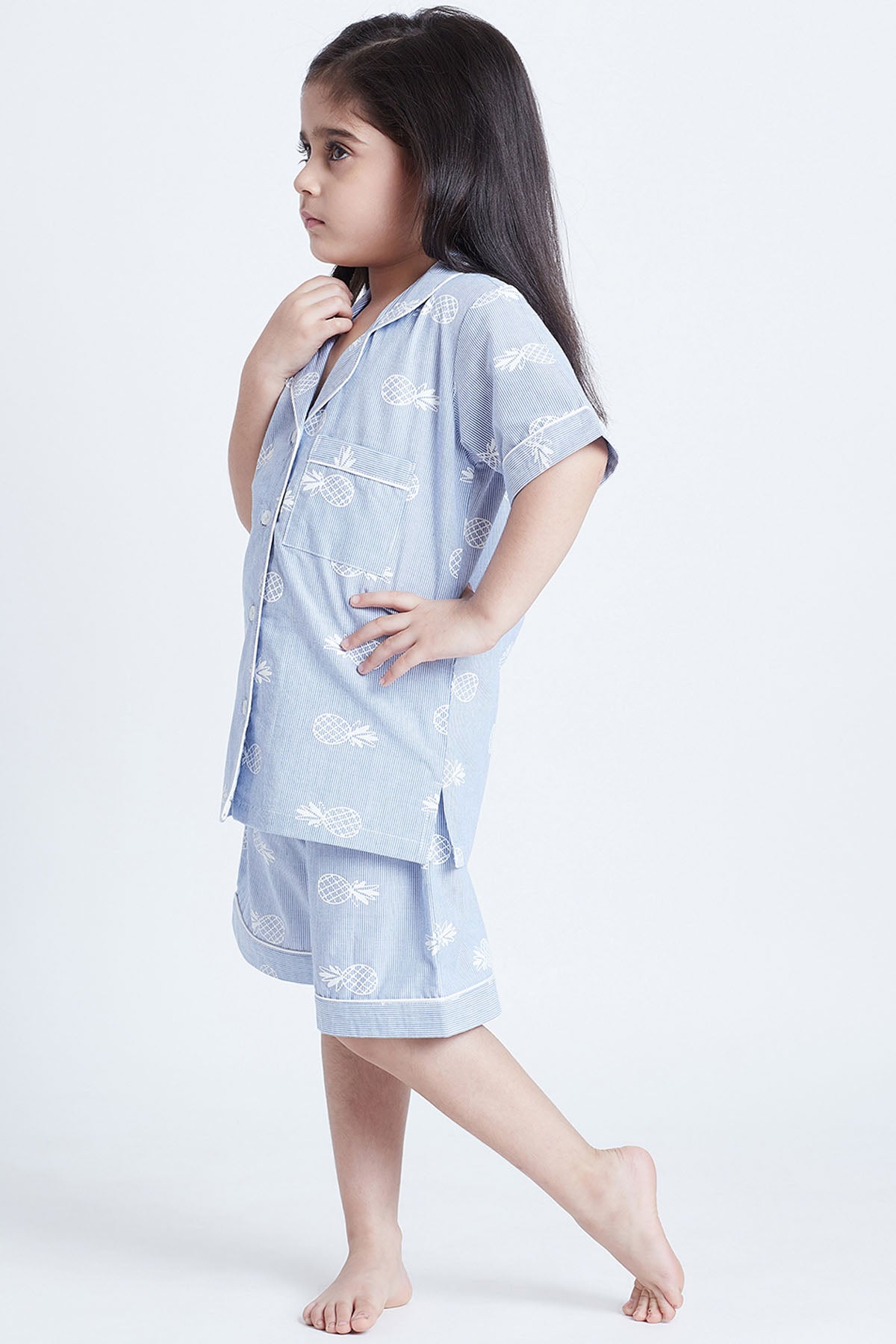 Blue Cotton Print Sleepwear